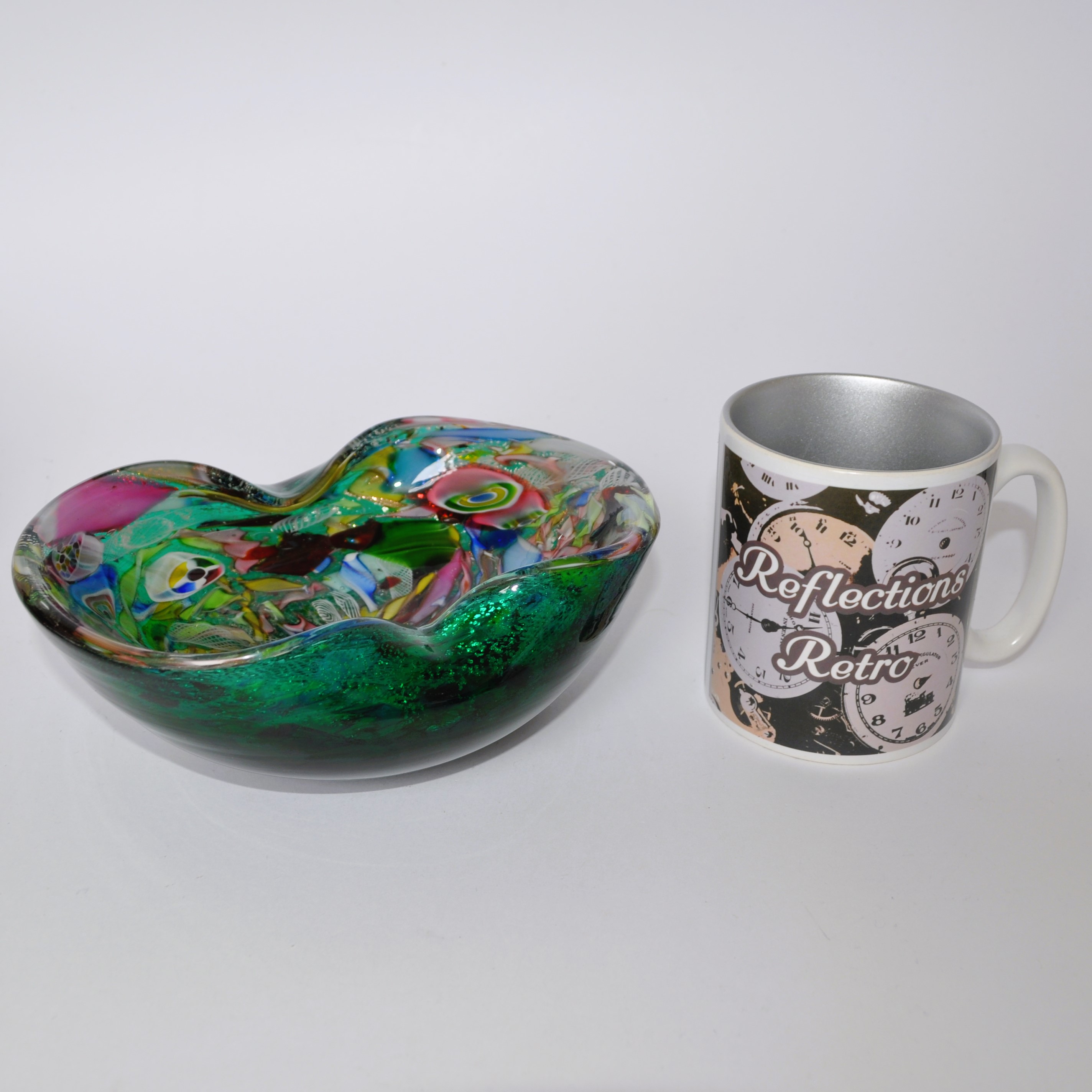 Vintage AVEM Murano Zanfirico Bizantino / Tutti Frutti Green Glass Bowl