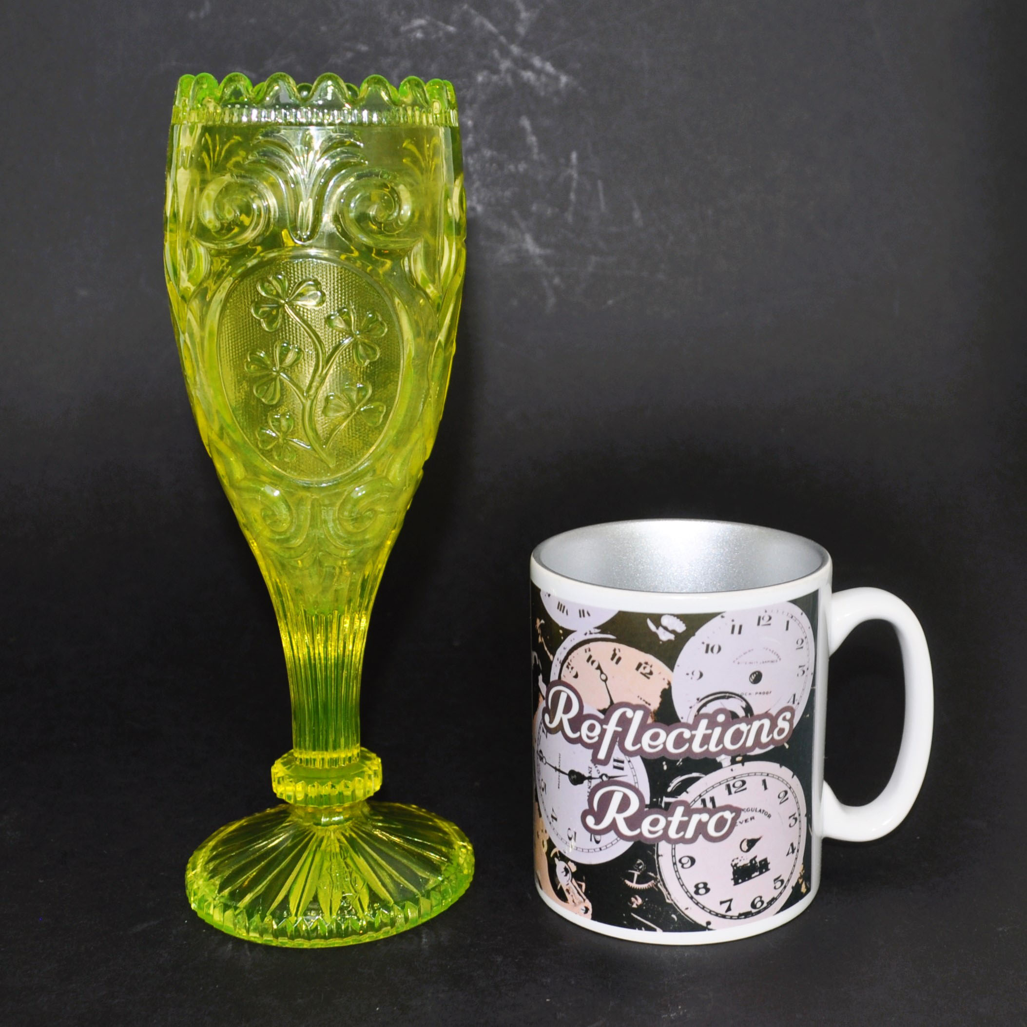 John Derbyshire Uranium Glass Goblet Vase 