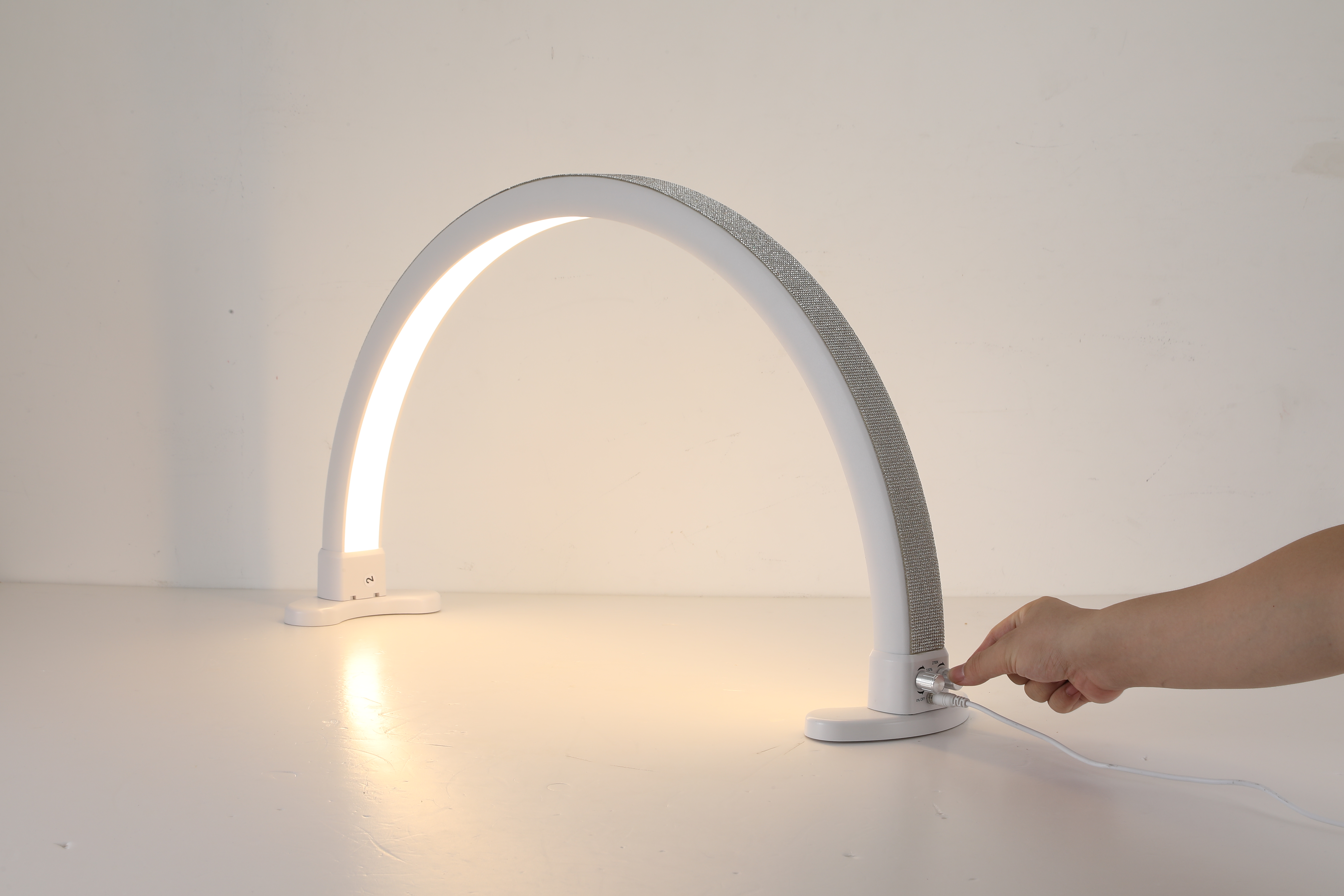 Half Moon Light, Lash Light for Eyelash Extensions,Lash Lamp, Nails Tech Desk Lamp, 3 Colors/Stepless Dimming, White Color, With Surface Decor