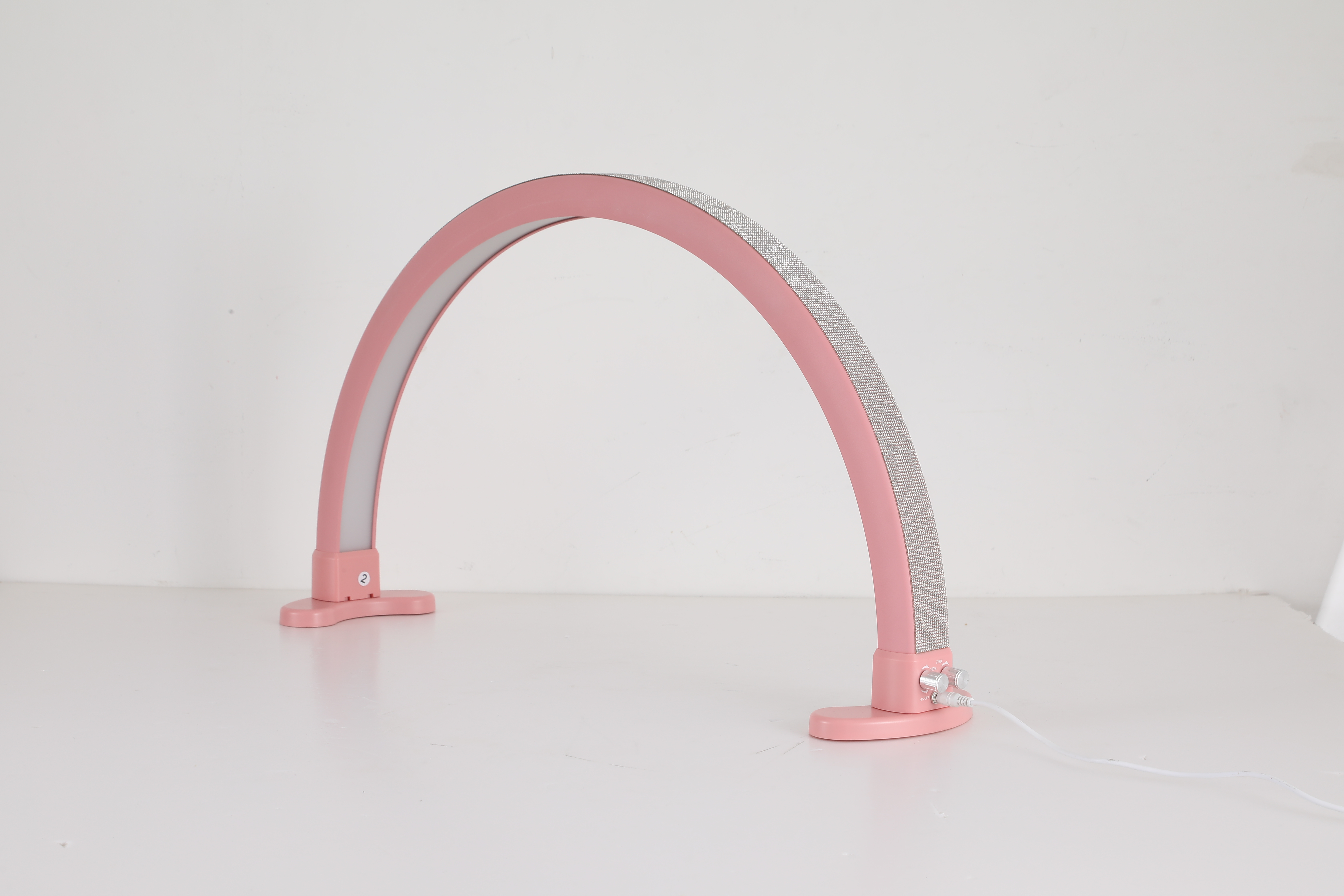 Half Moon Light, Lash Light for Eyelash Extensions,Lash Lamp, Nails Tech Desk Lamp, 3 Colors/Stepless Dimming, Pink Color, With Surface Decor