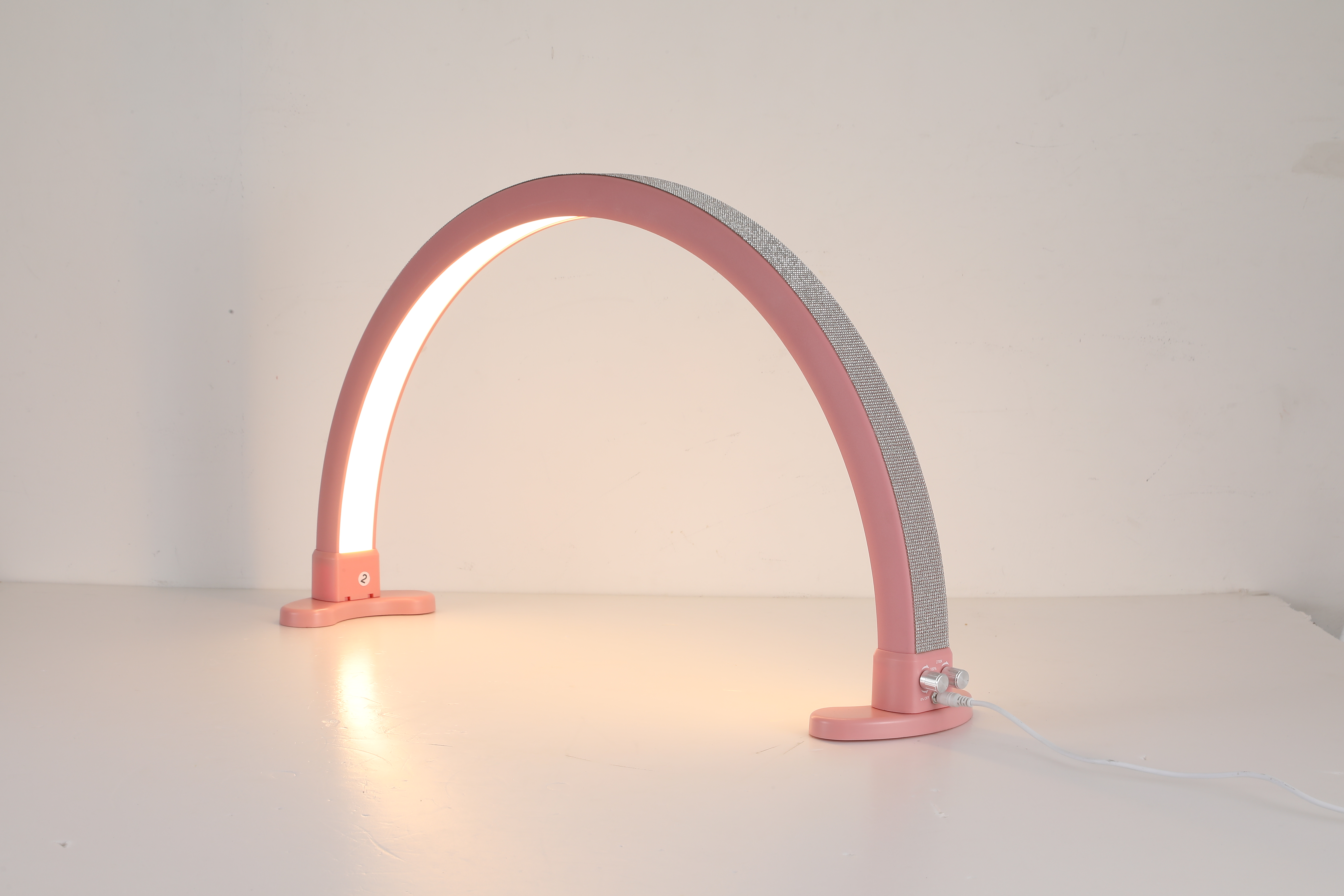 Half Moon Light, Lash Light for Eyelash Extensions,Lash Lamp, Nails Tech Desk Lamp, 3 Colors/Stepless Dimming, Pink Color, With Surface Decor