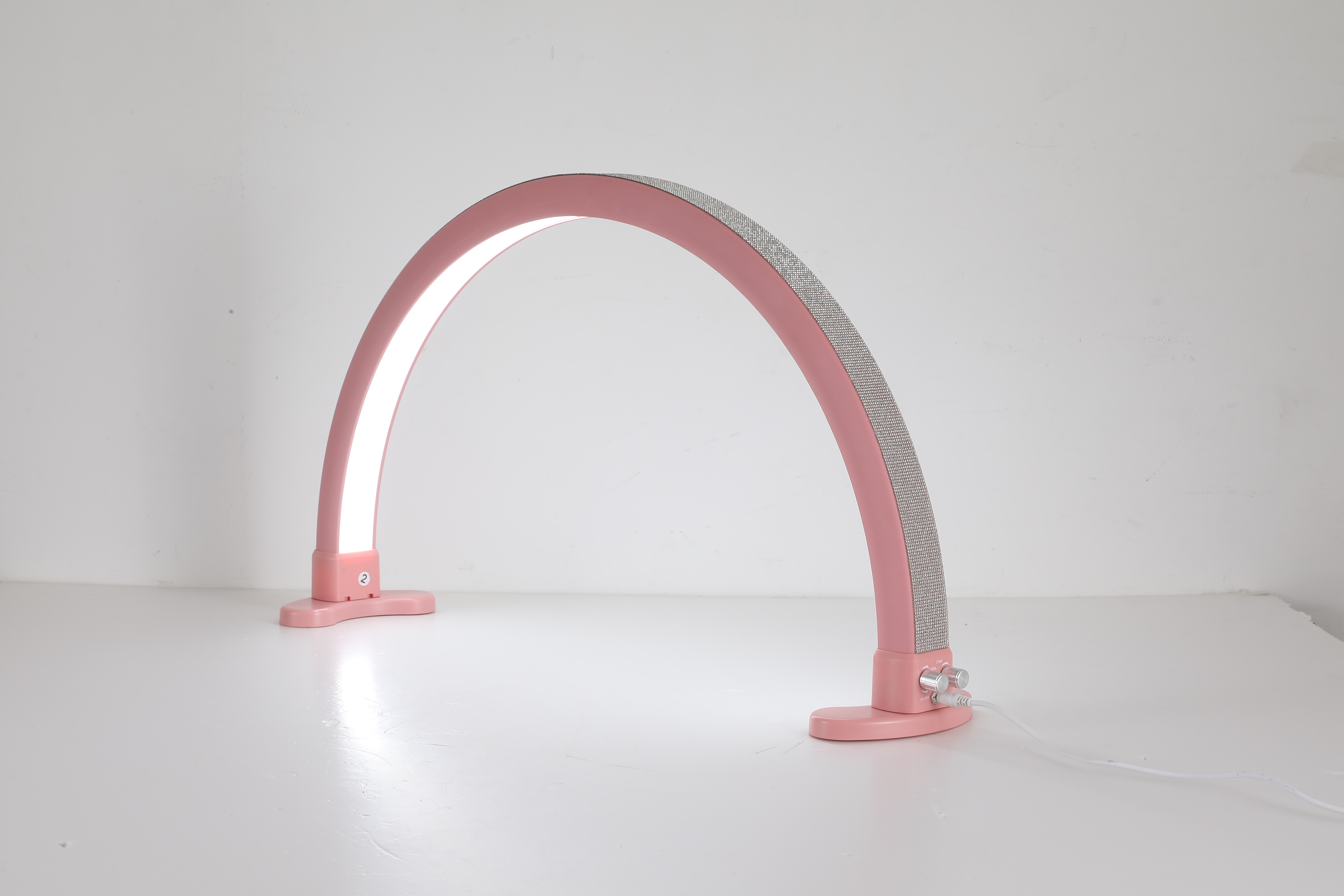 Half Moon Light, Lash Light for Eyelash Extensions,Lash Lamp, Nails Tech Desk Lamp, 3 Colors/Stepless Dimming, Pink Color, With Surface Decor