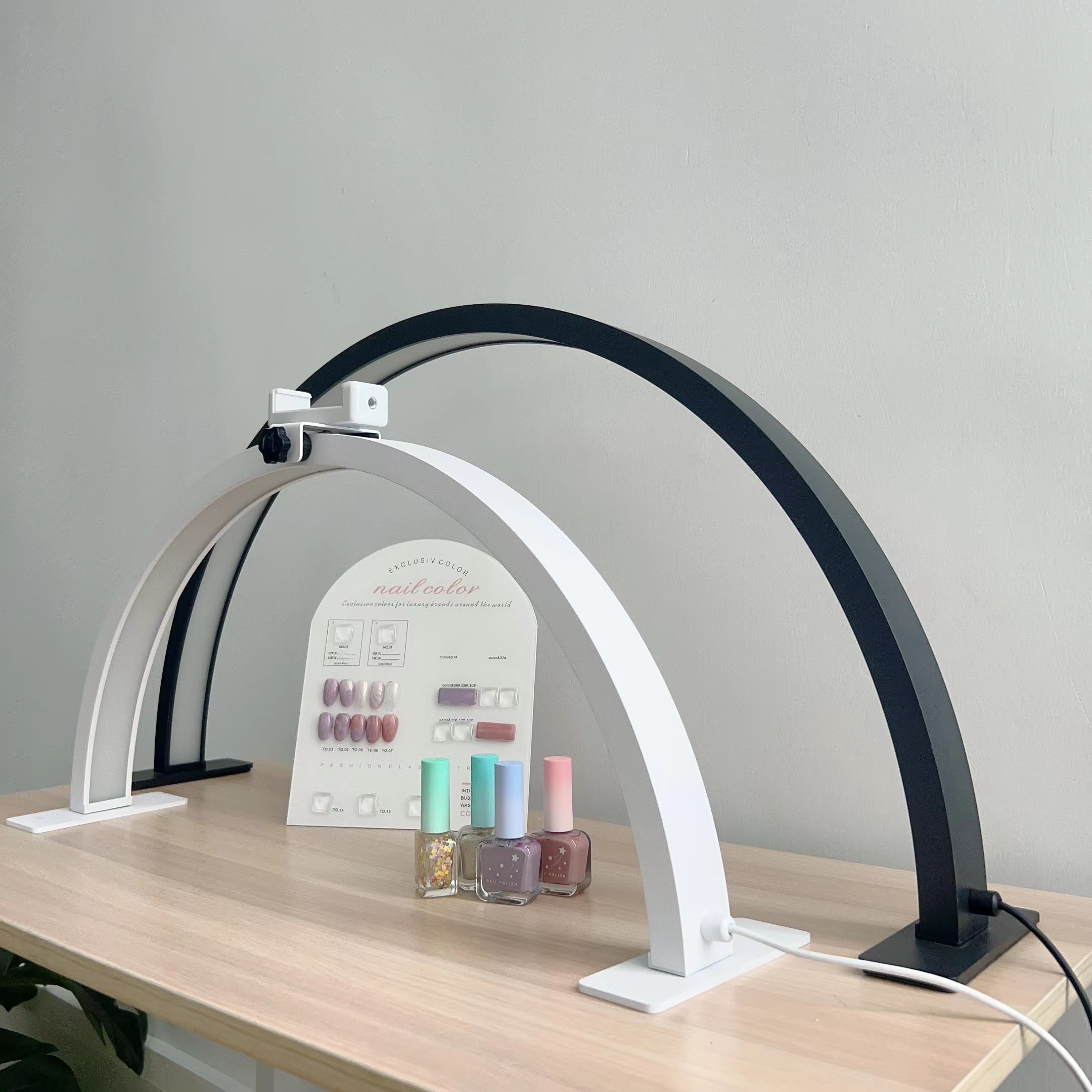 Popular 23 inches, 28 inches Moon Nails Desk Lamp, Beauty Shop Manicure, Nail Salon LED Light, 3 Color Temperature And Brightness Adjustable With Cellphone Holder Table Light