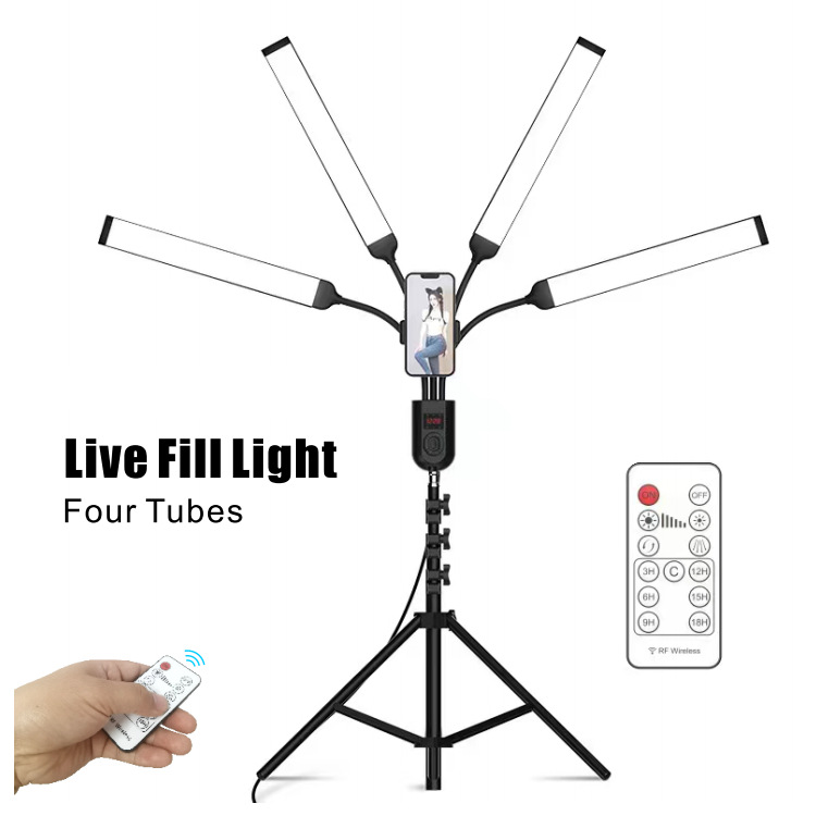 Led Fill Light Two-Arm Three-Arm Four-Arm Remote Control Stepless Dimming Live Fill Light With Adjustable Tripod Stand & Phone Clip Makeup Eyelash Light Floor Lamp