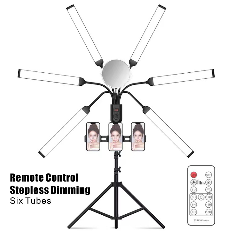 Led Fill Light Two-Arm Three-Arm Four-Arm Remote Control Stepless Dimming Live Fill Light With Adjustable Tripod Stand & Phone Clip Makeup Eyelash Light Floor Lamp