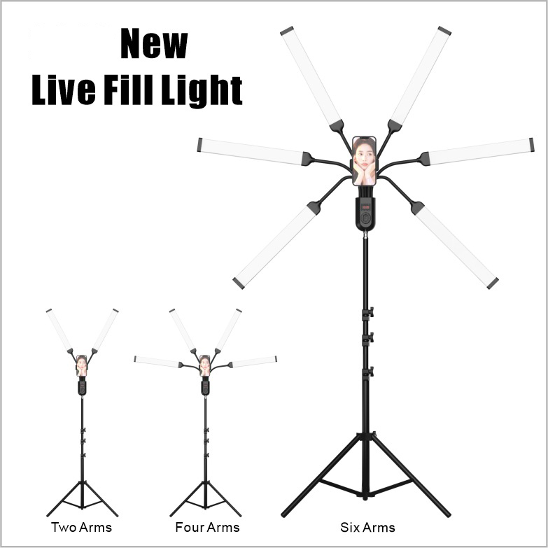 Led Fill Light Two-Arm Three-Arm Four-Arm Remote Control Stepless Dimming Live Fill Light With Adjustable Tripod Stand & Phone Clip Makeup Eyelash Light Floor Lamp