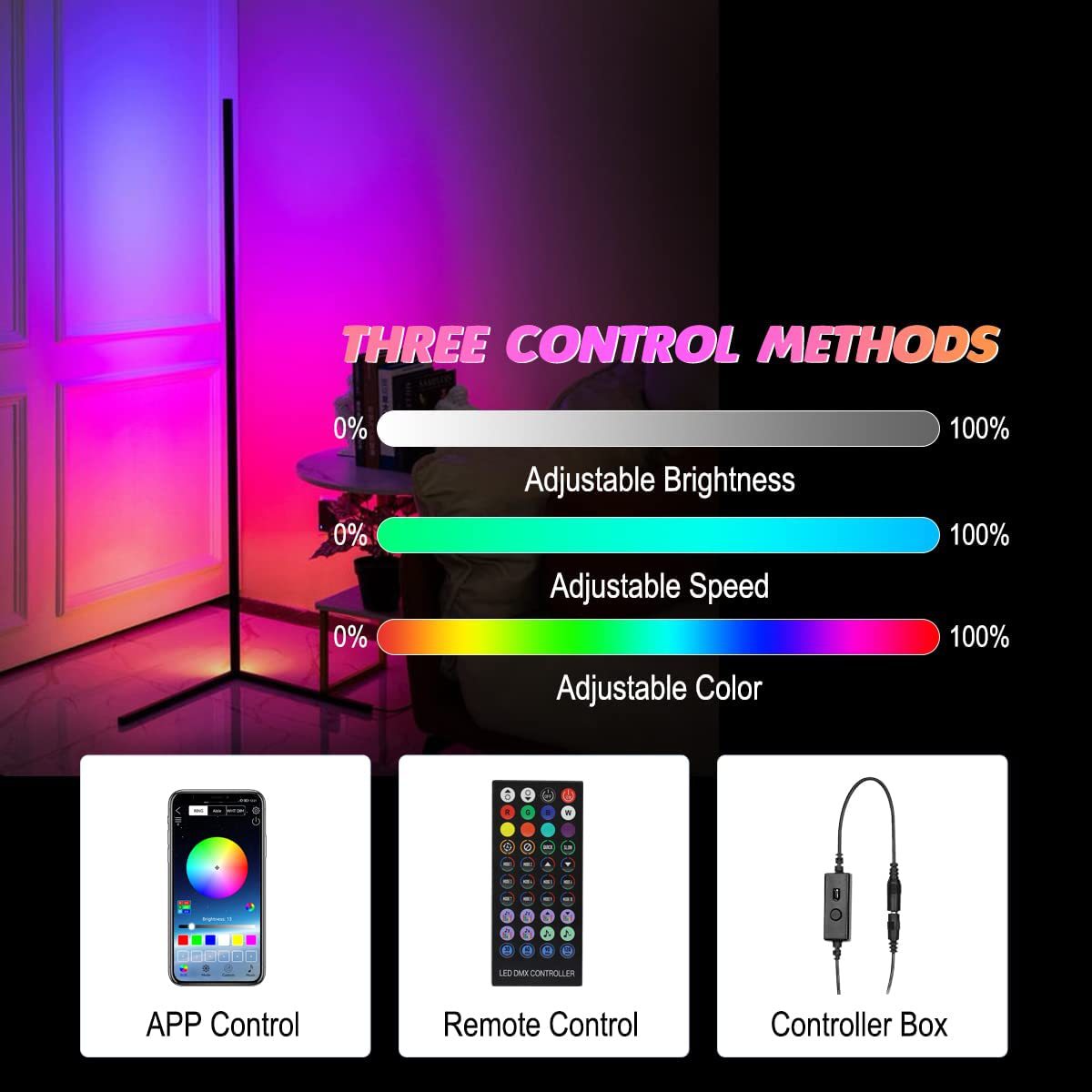 Multiple Colors Three-sided Minimalist LED Corner Floor Lamp Symphony RGB LED Floor Lamp