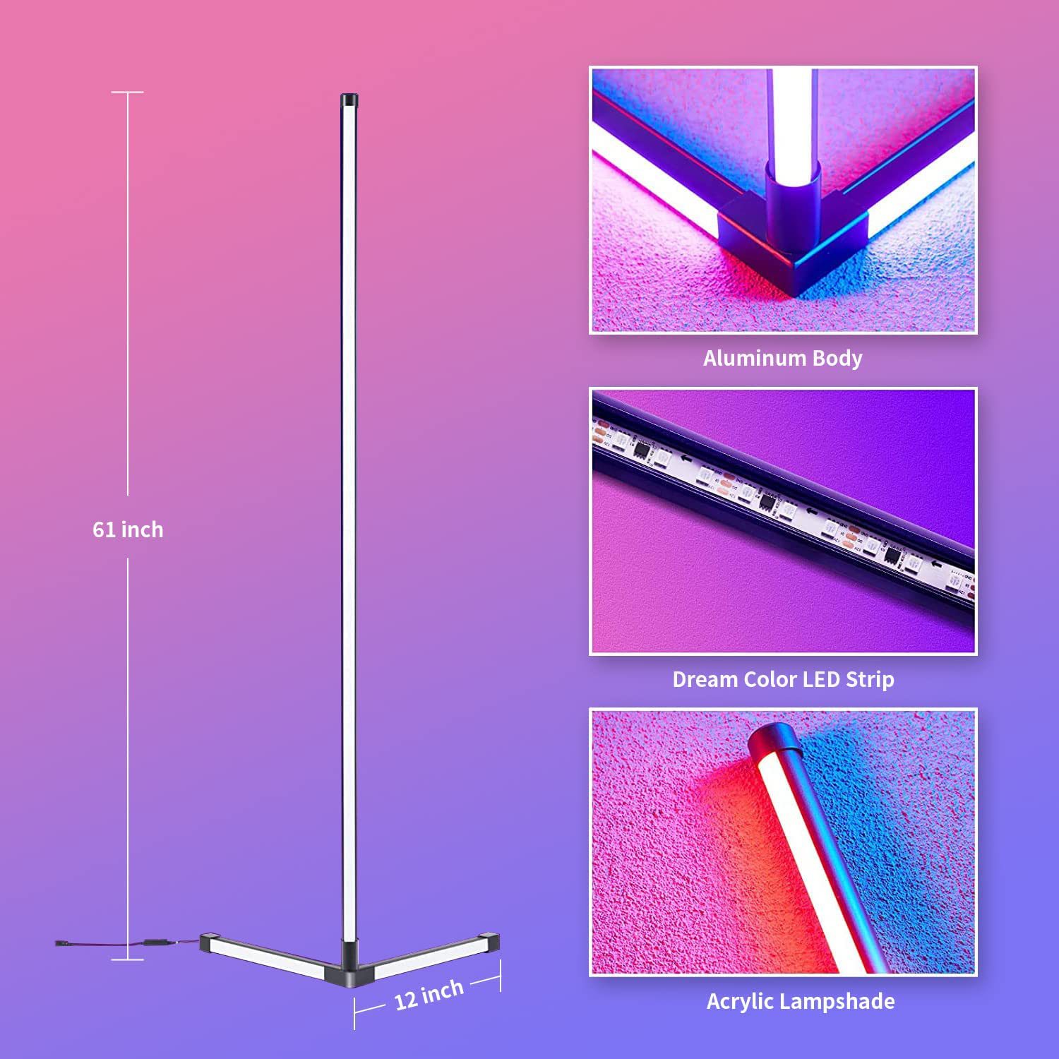 Multiple Colors Three-sided Minimalist LED Corner Floor Lamp Symphony RGB LED Floor Lamp