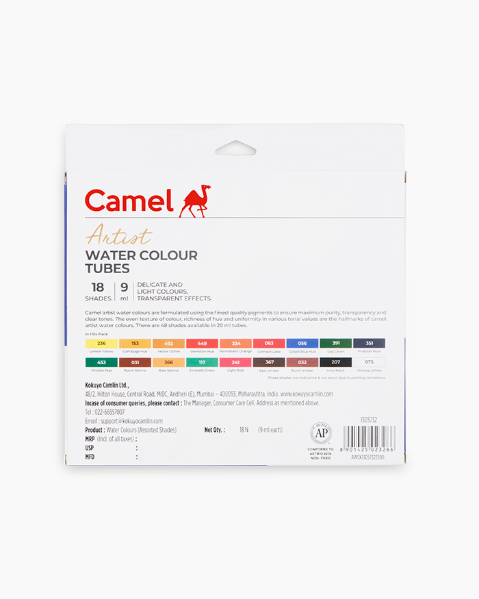 Camel  Artist  Water  Colours 18  shades  in  9  ml 