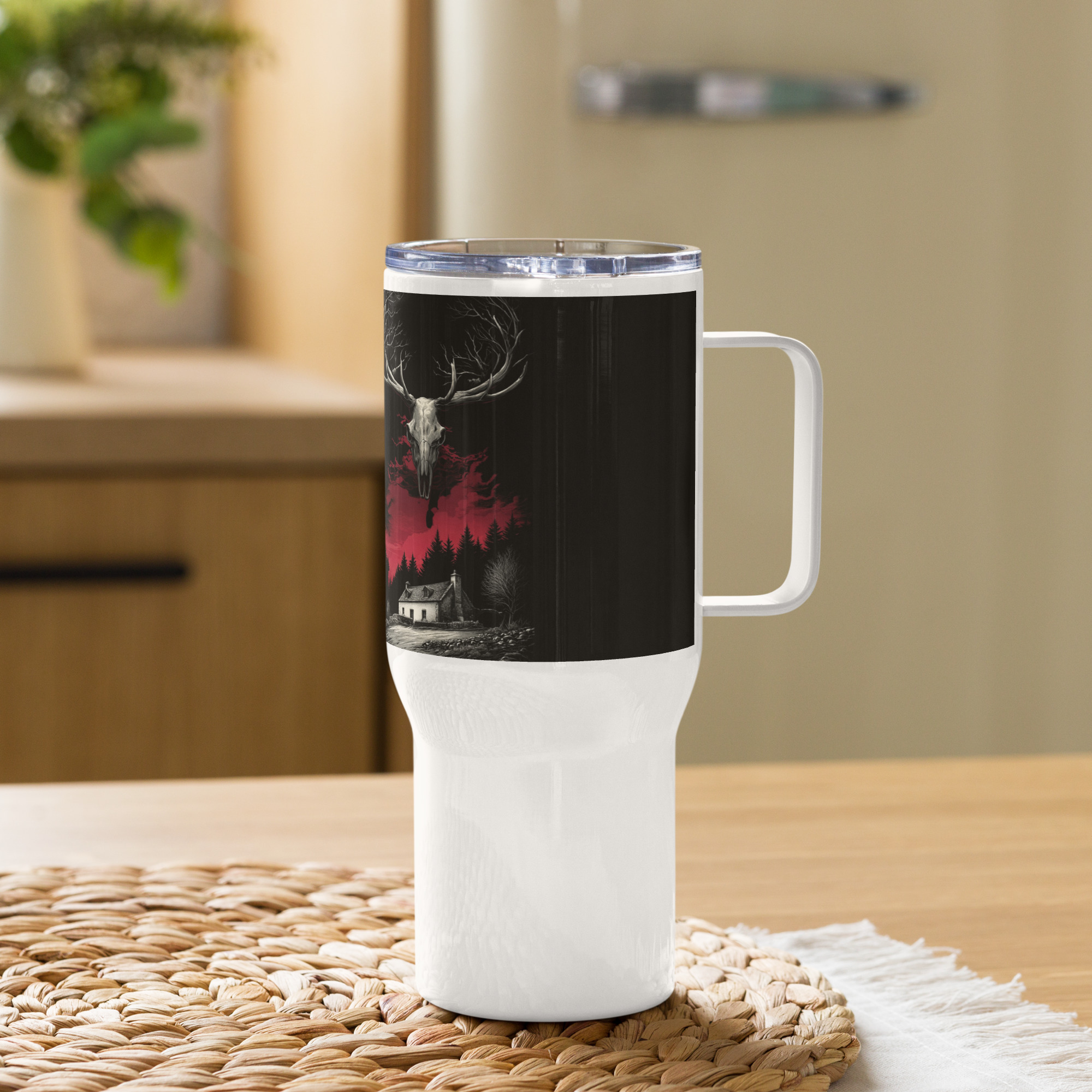 Travel mug with a handle - Strathmor Forest Cover Design
