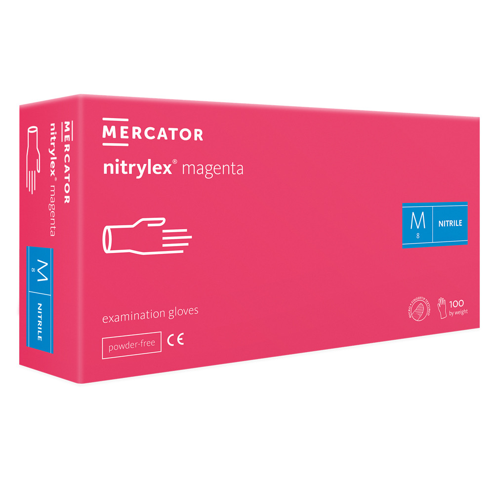 Nitrylex pirštinės be pudros ryškiai rožinės spalvos M (100 vnt.)