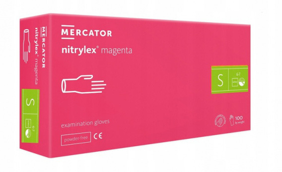 Nitrylex pirštinės be pudros ryškiai rožinės spalvos S (100 vnt.)