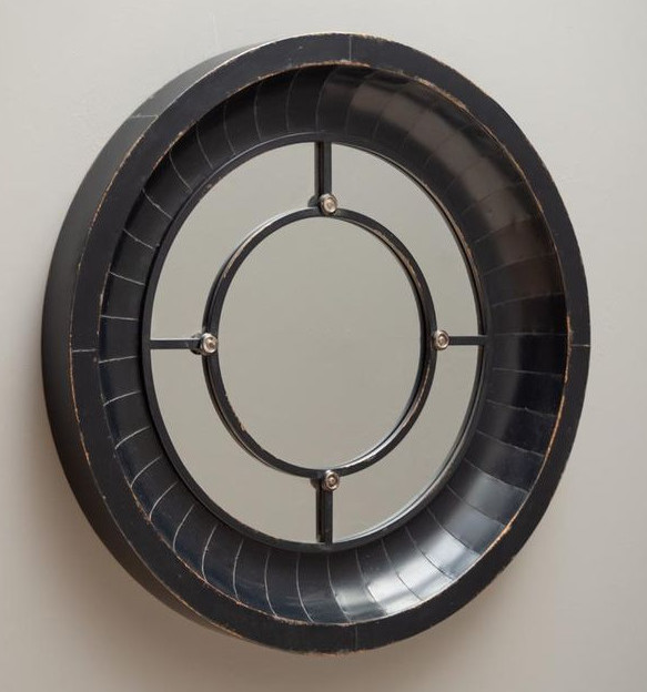 Miroir rond en métal patiné noir