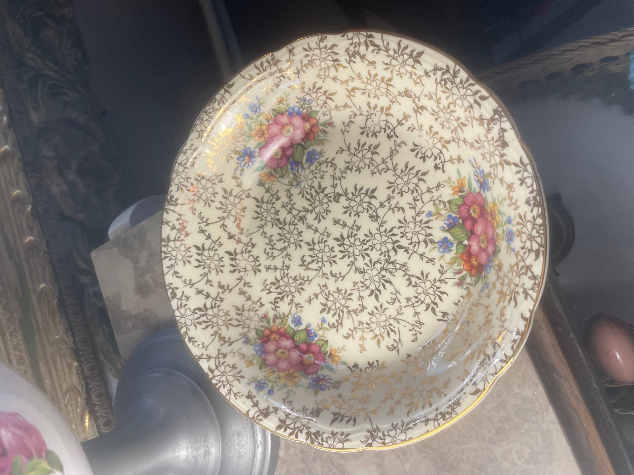 Assiette / Vide poche fleurs dorées