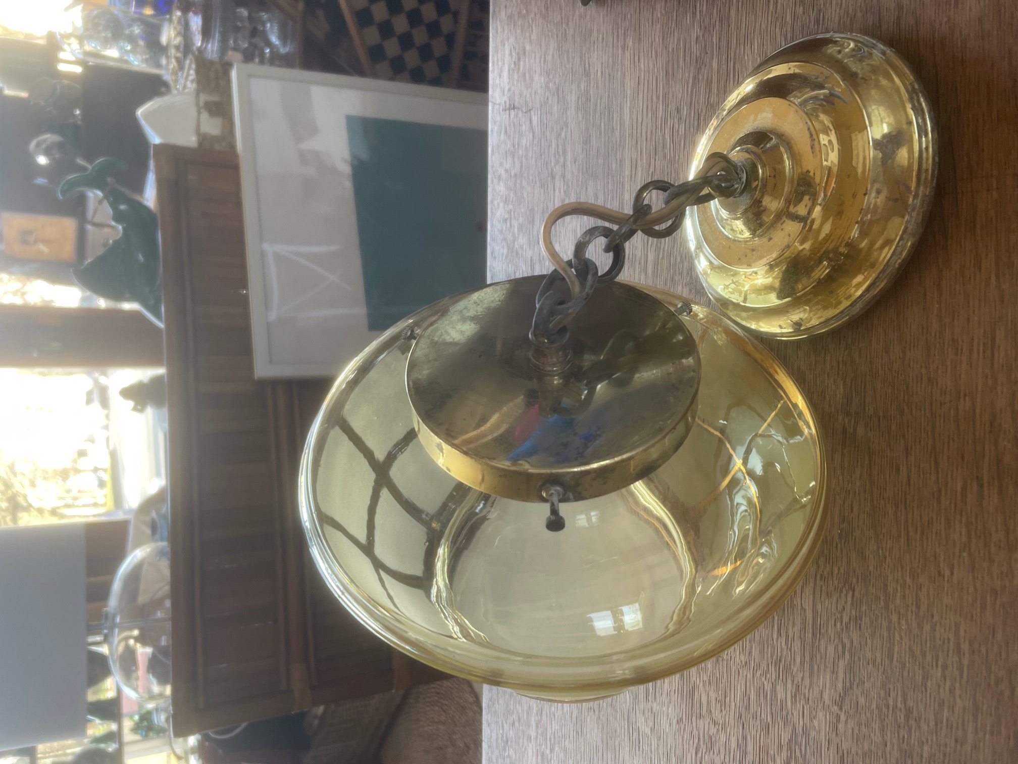 Suspension  globe verre givré et doré