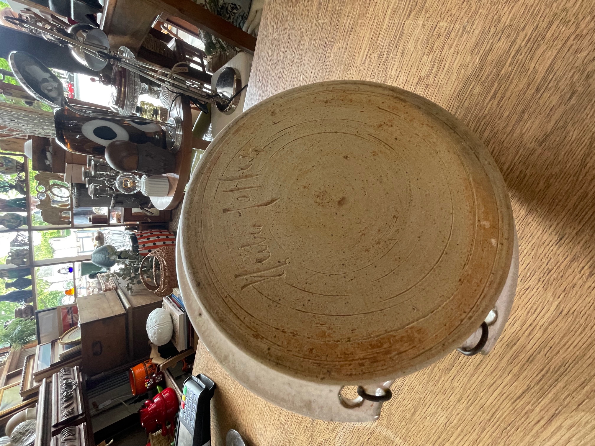 Vide poche / plat grès émaillé poignée bambou