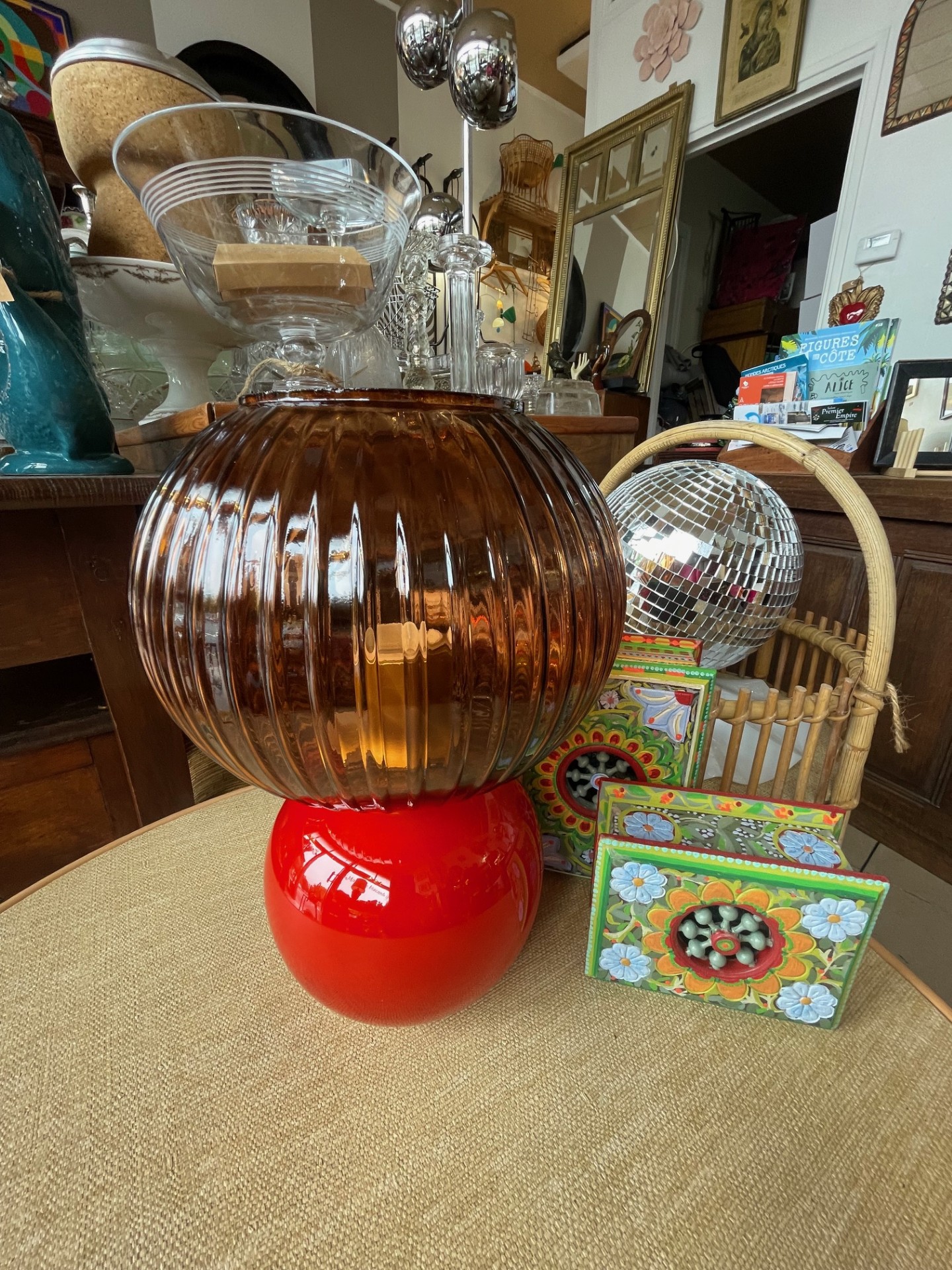 Lampe en verre Adonis orange et léopard 