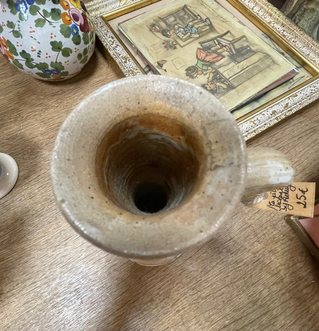 Bougeoir en terre cuite émaillée beige