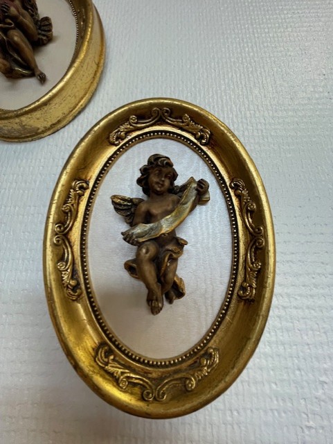 Cadre ovale ange banderole 