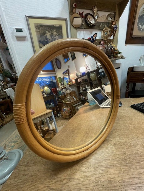 Miroir rond rotin clair