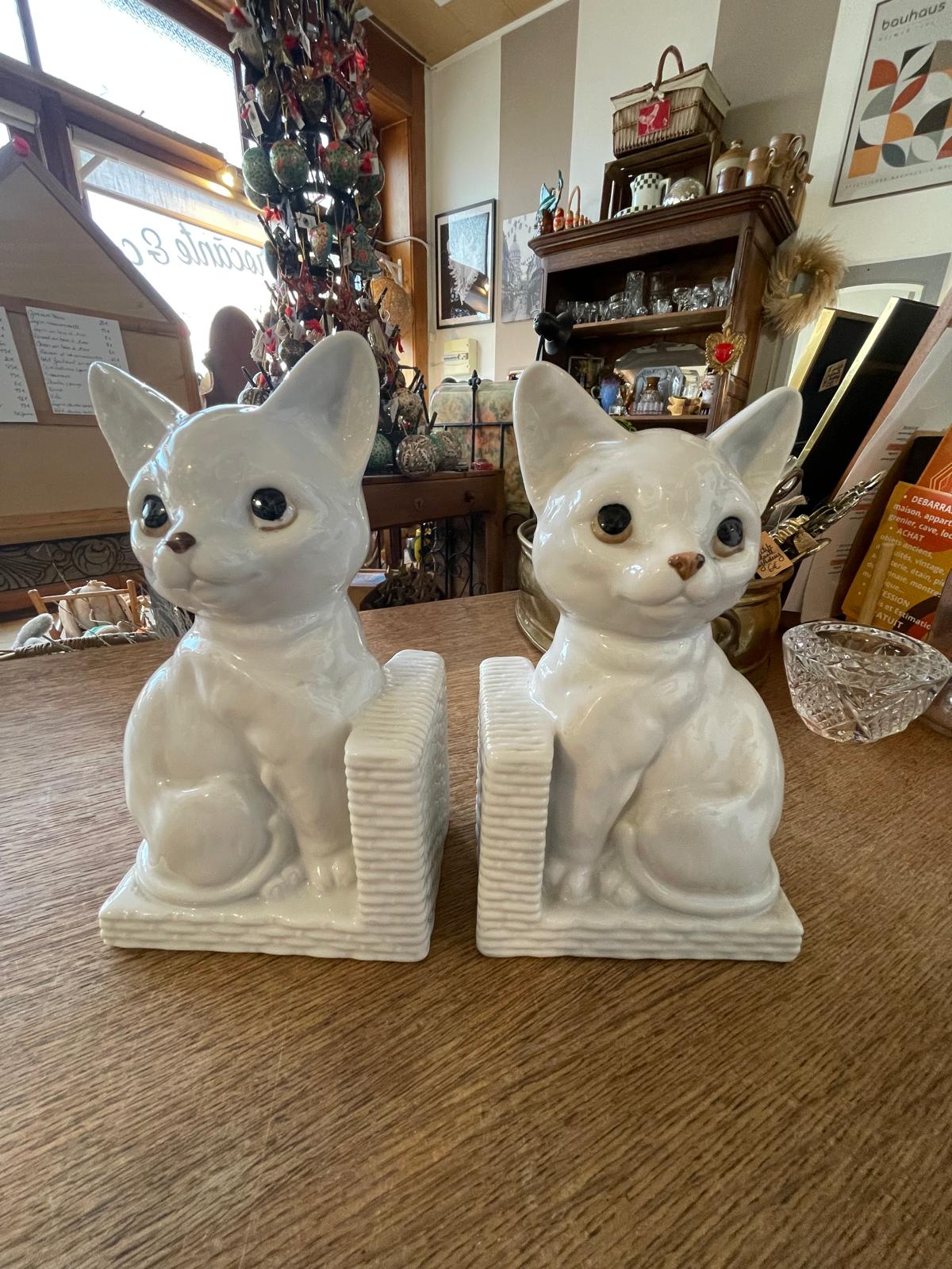 Paire de serres livres chats blancs