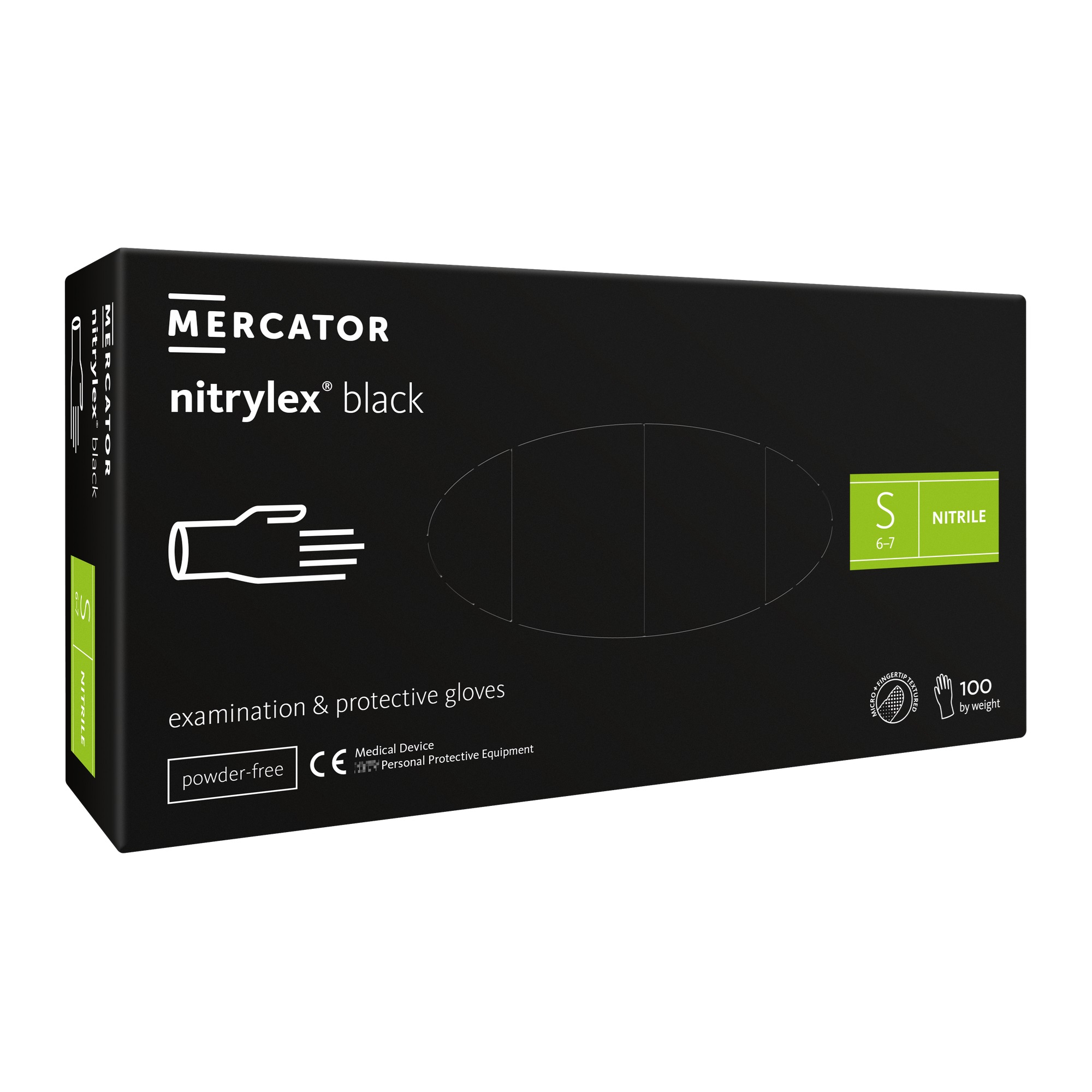 Vienkartinės nitrilinės pirštinės Mercator (juodos)