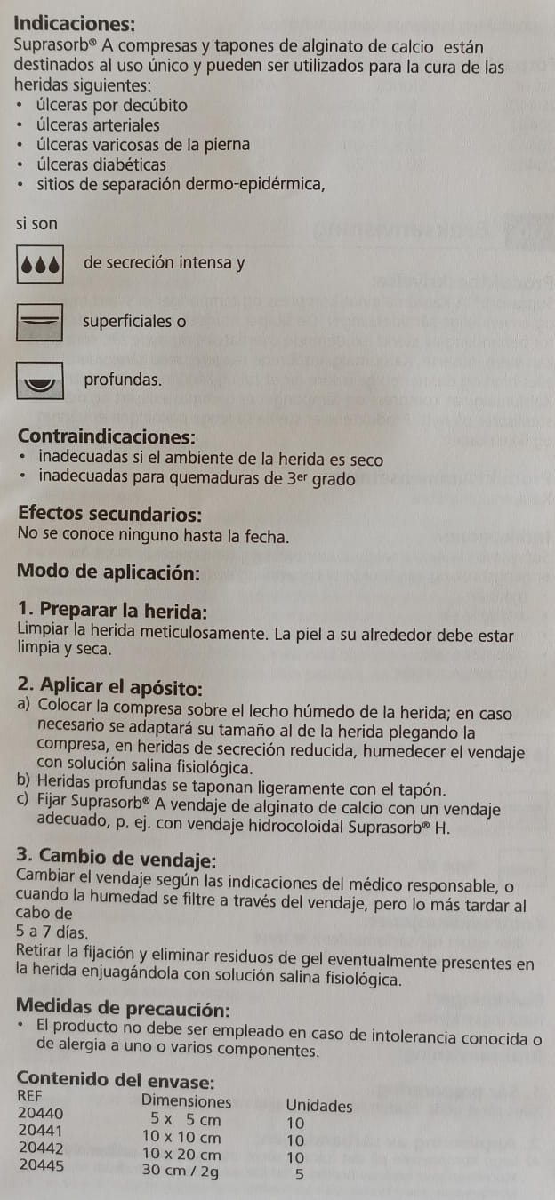 (2 pzas) Suprasorb A 10x10 Apósito De Alginato De Calcio Para Heridas