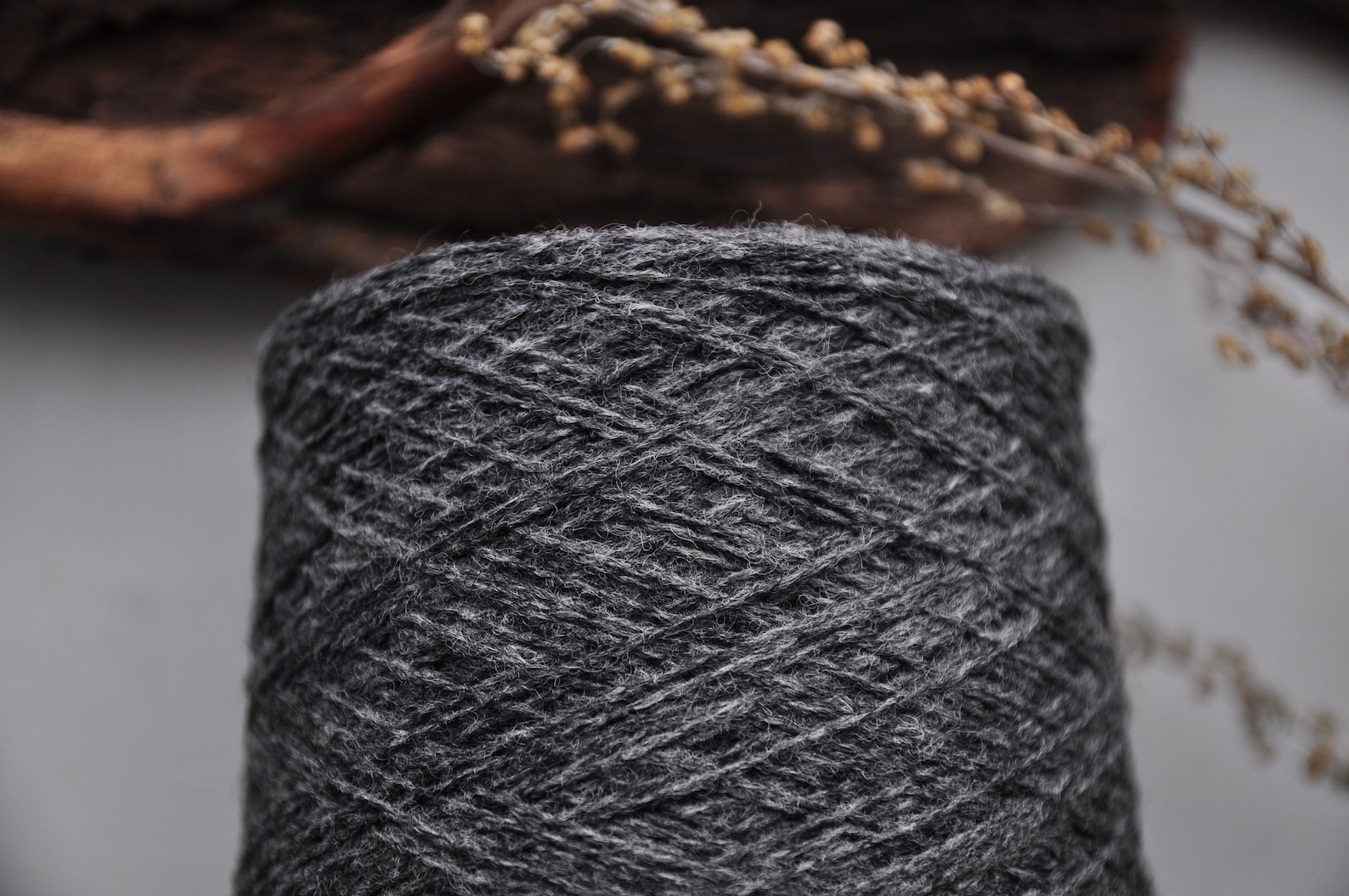 Undyed dark grey wool yarn
