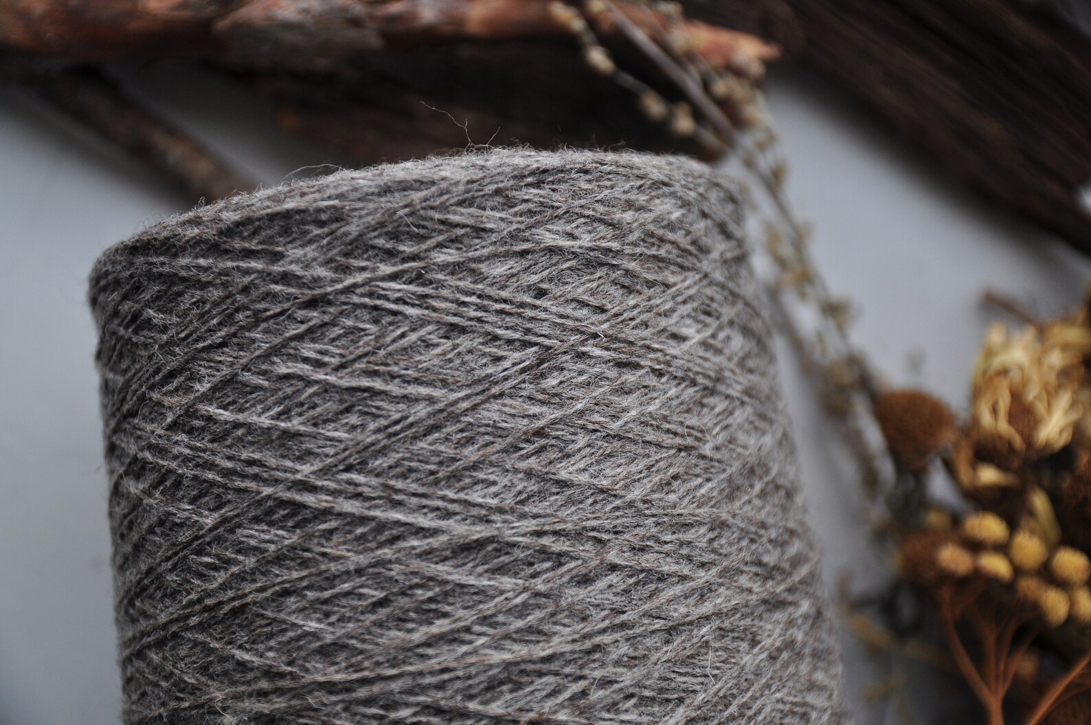 Undyed grey taupe wool yarn