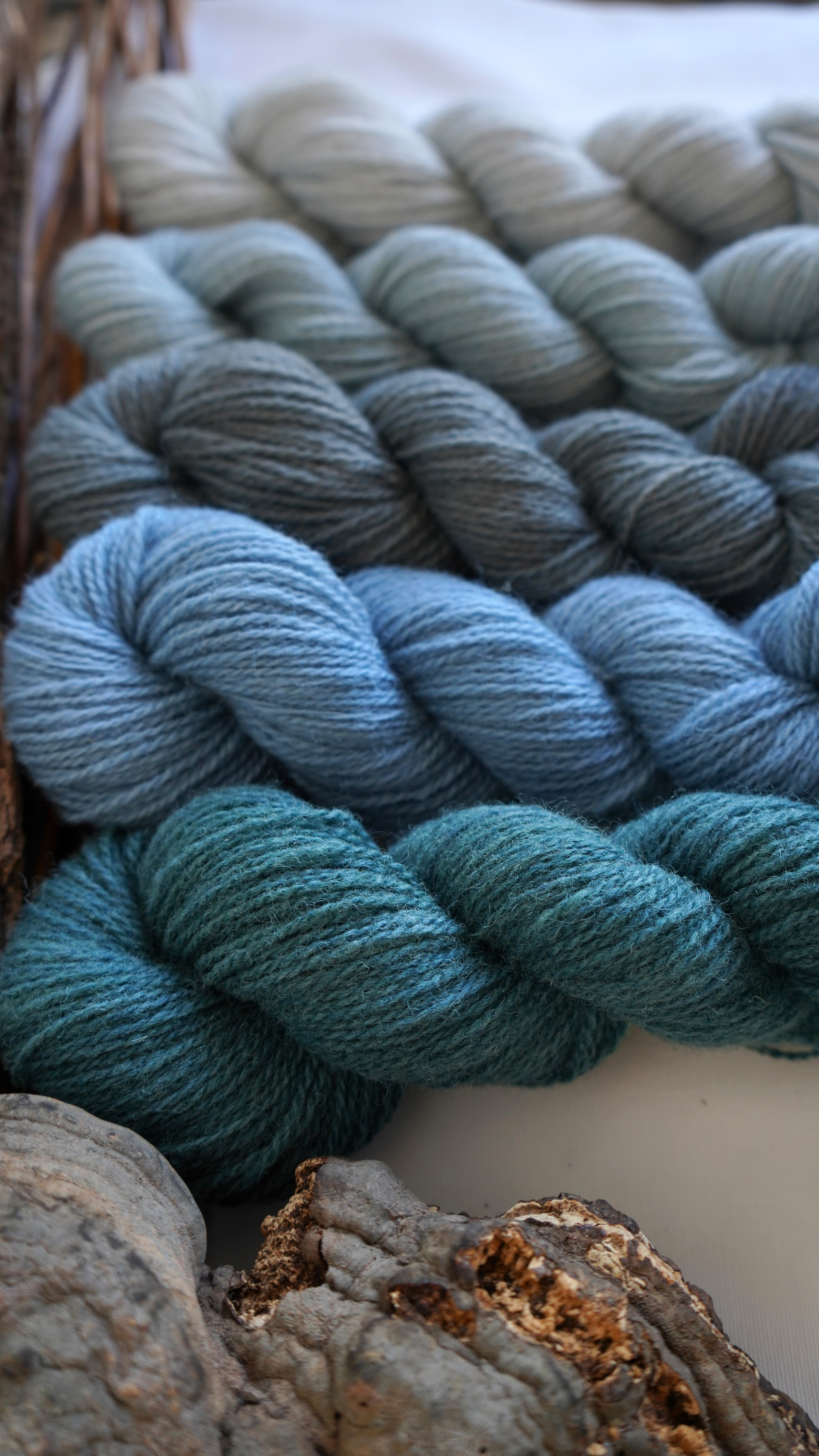 Naturally dyed wool yarn set "Sea wind", 250 g