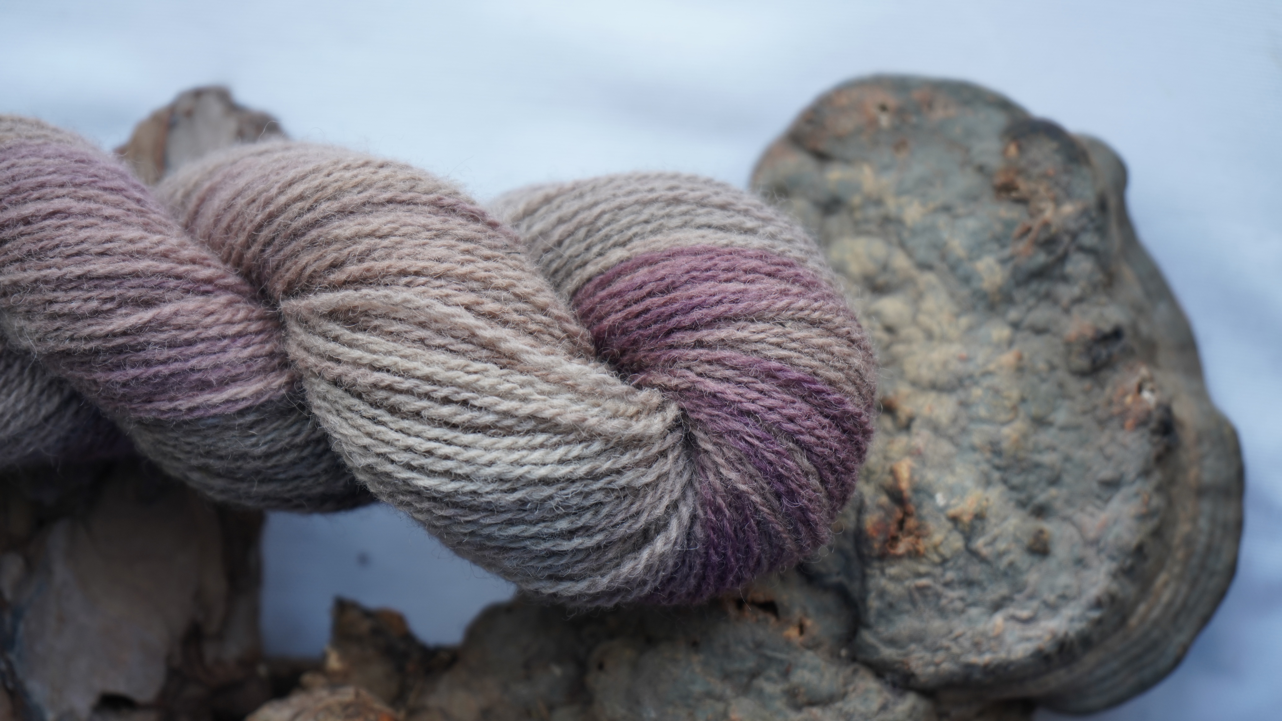 Botanically dyed variegated wool yarn "Violet grey", 50 g 