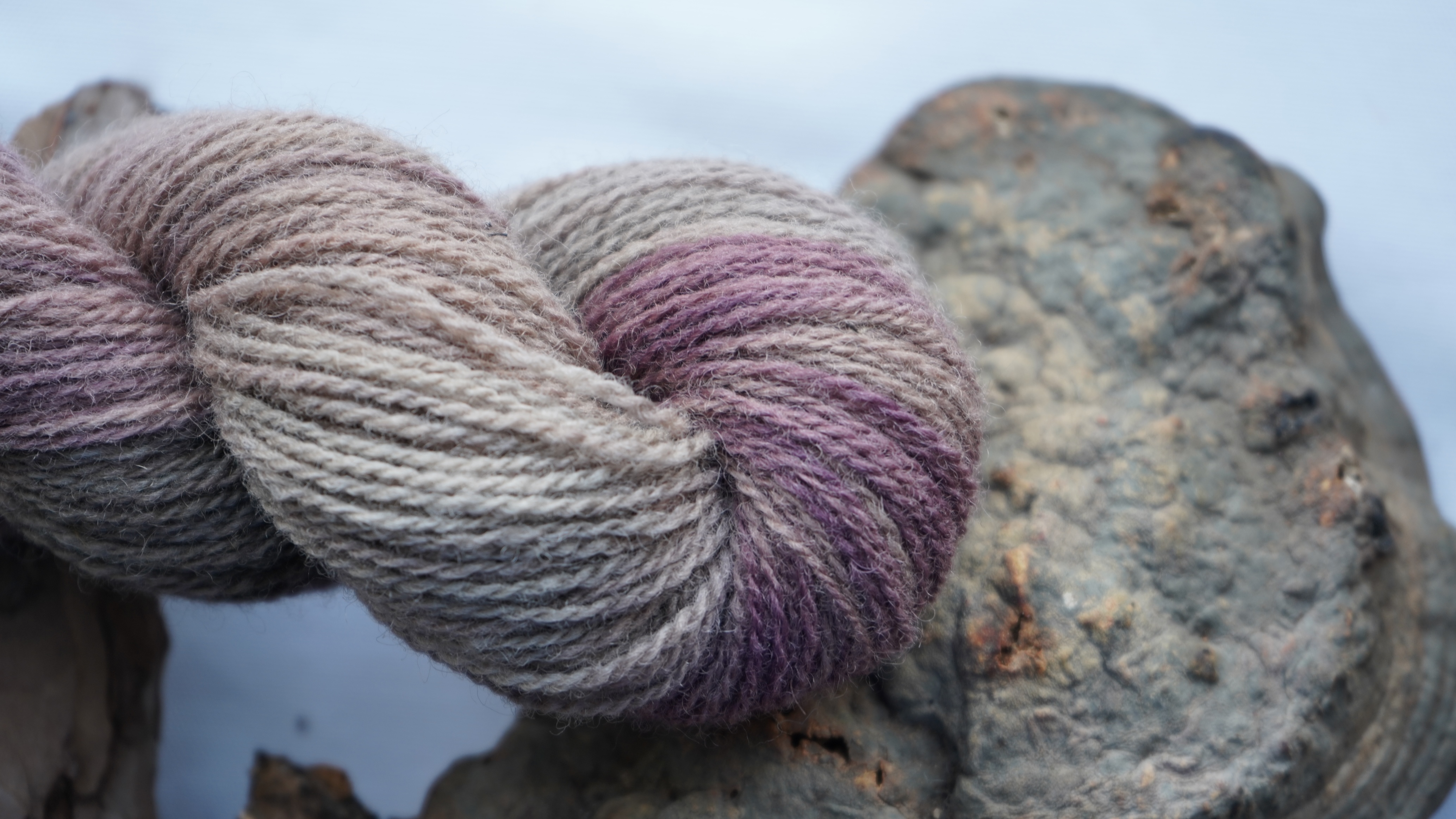 Botanically dyed variegated wool yarn "Violet grey", 50 g 