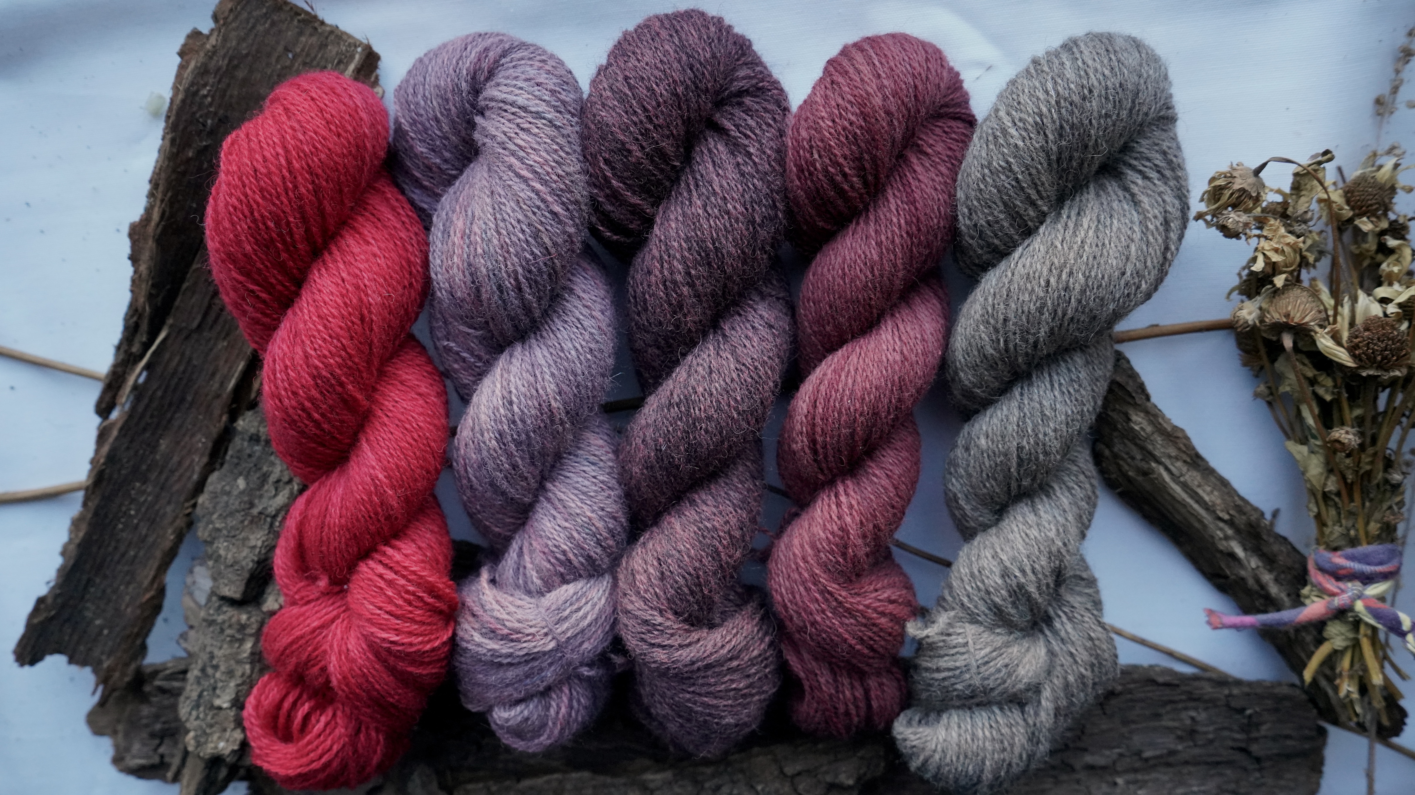 Naturally dyed wool yarn set "Purple Heather". 250 g