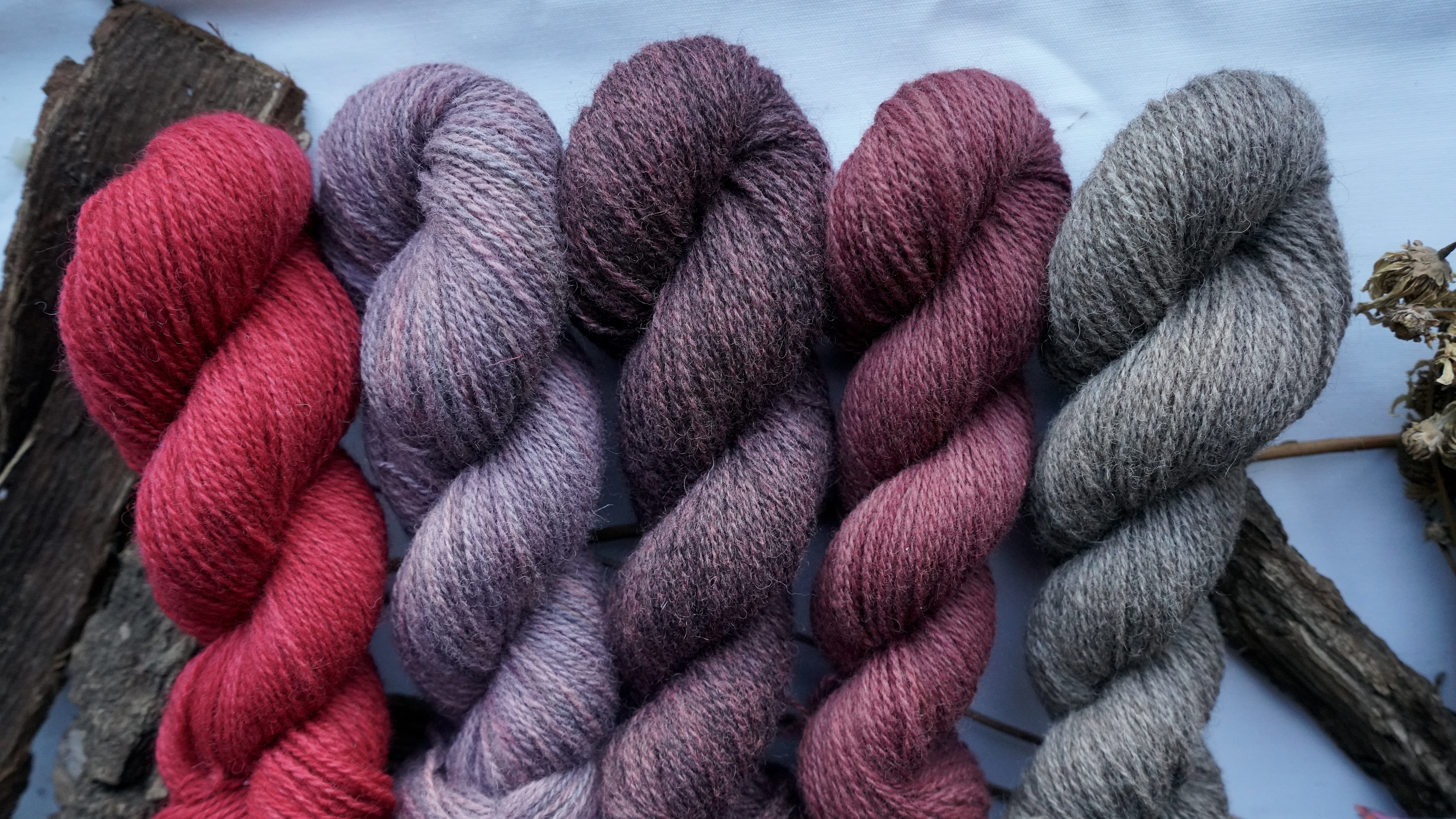 Naturally dyed wool yarn set "Purple Heather". 250 g