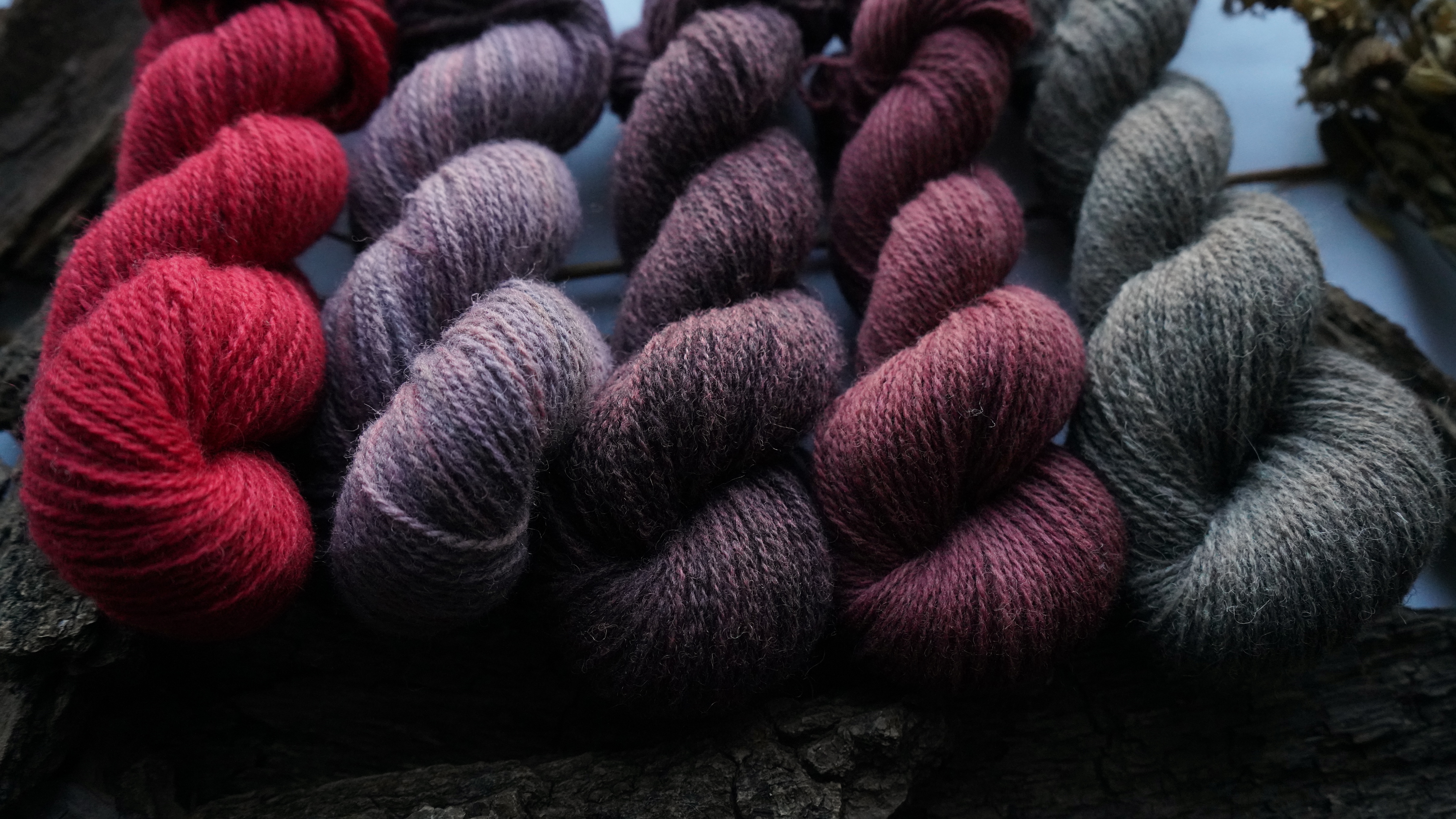 Naturally dyed wool yarn set "Purple Heather". 250 g