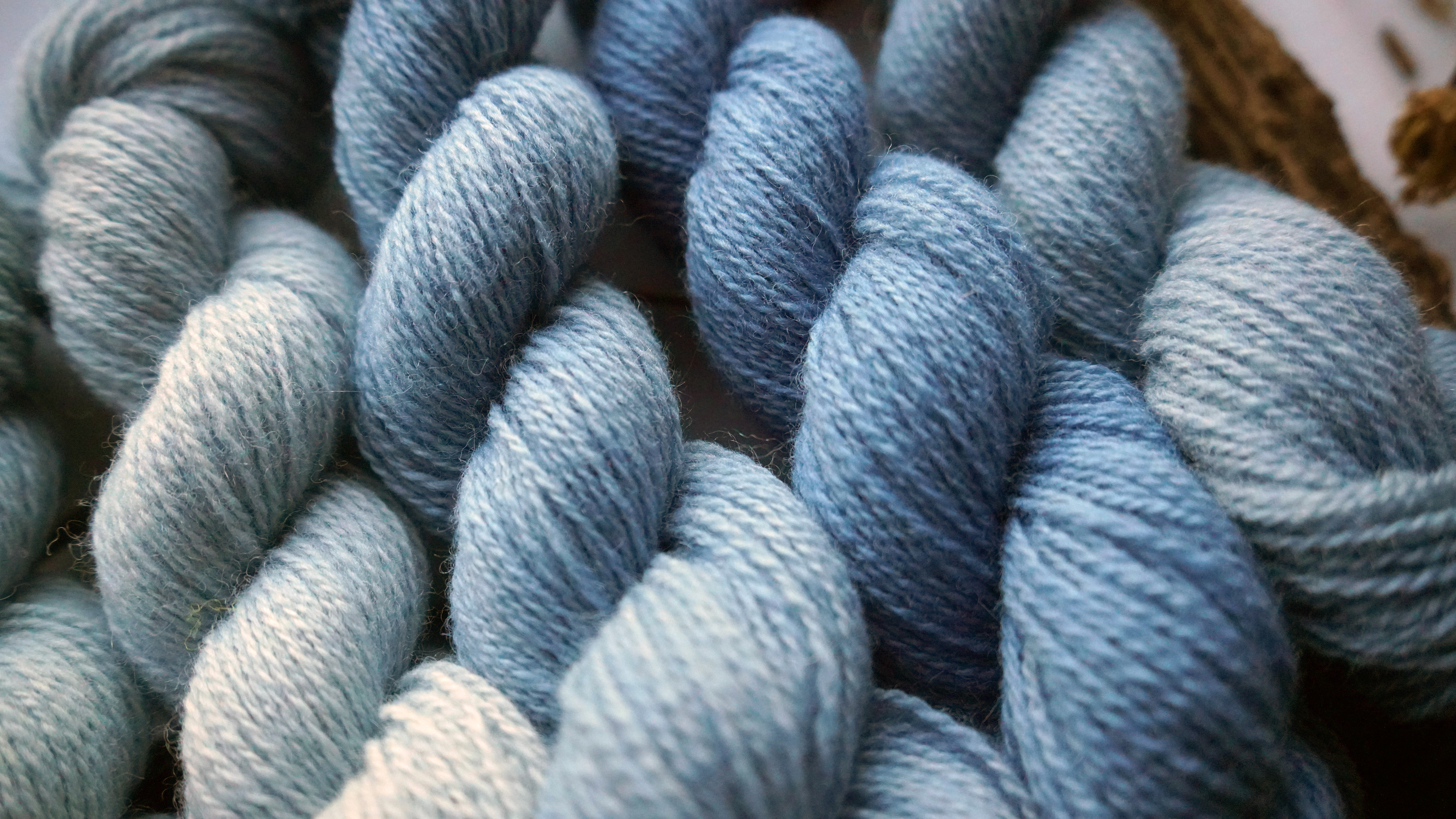 Woad Dyed Blue Wool Yarn Pack "Light Frost". 250 g