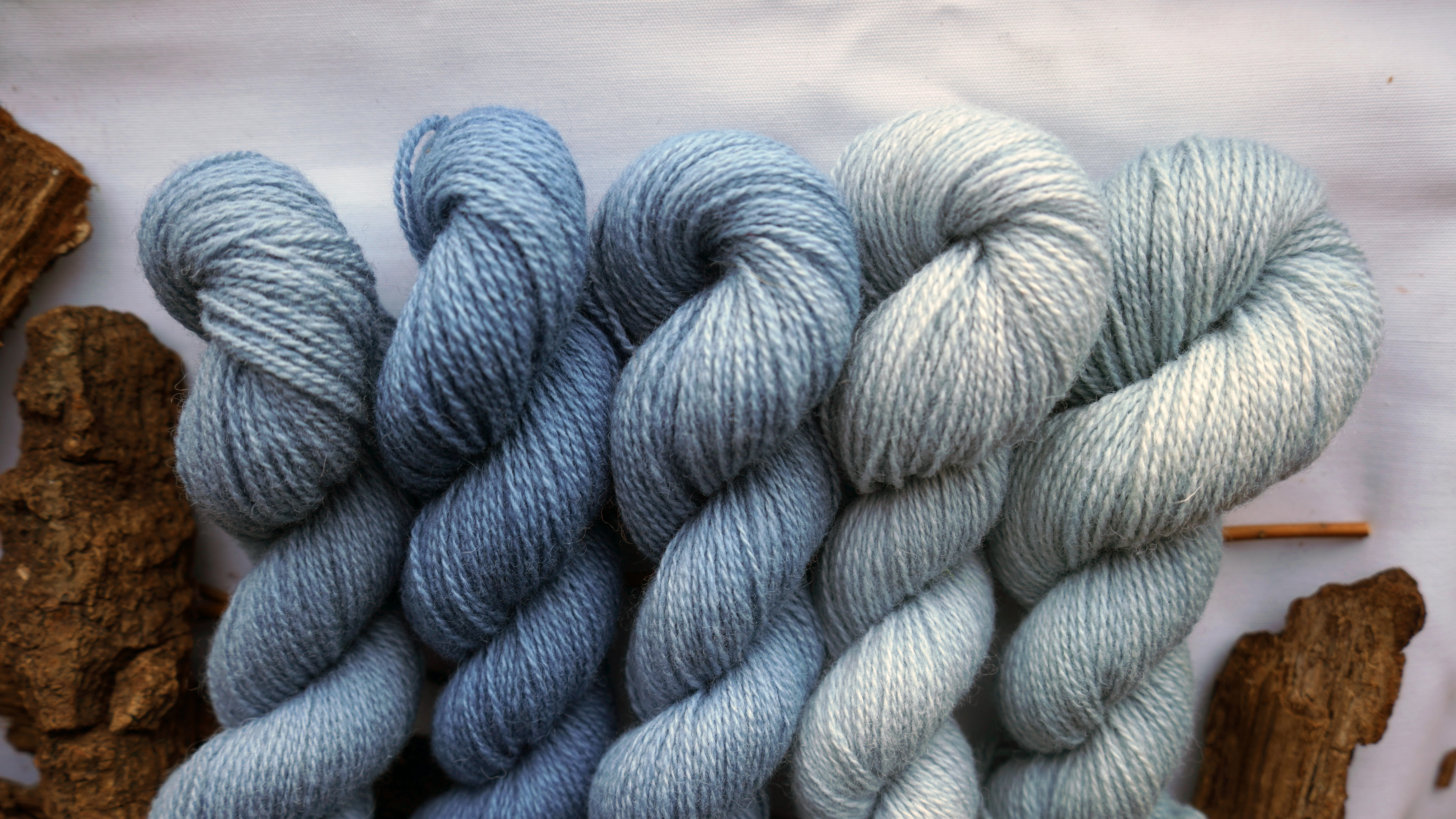 Woad Dyed Blue Wool Yarn Pack "Light Frost". 250 g