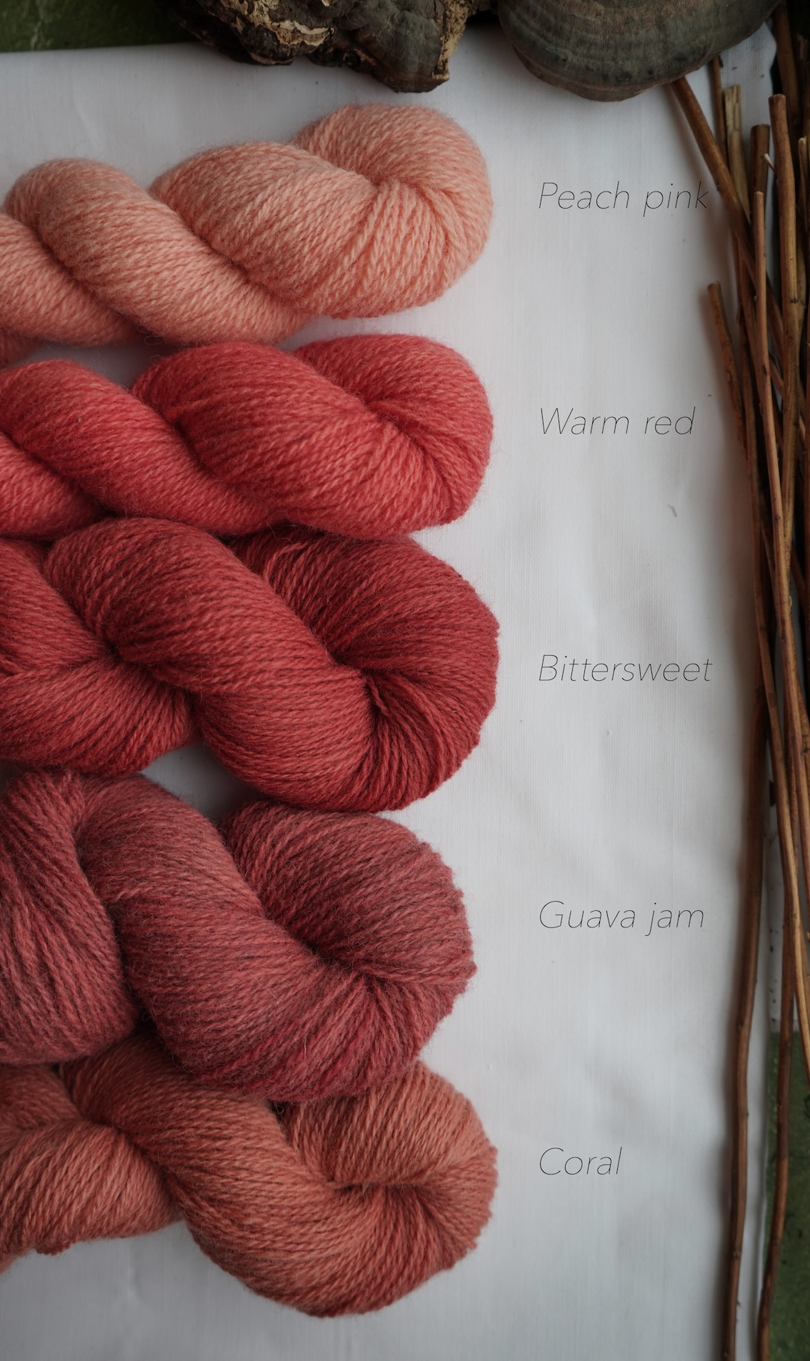 Botanically dyed wool yarn "Guava jam", 50 g