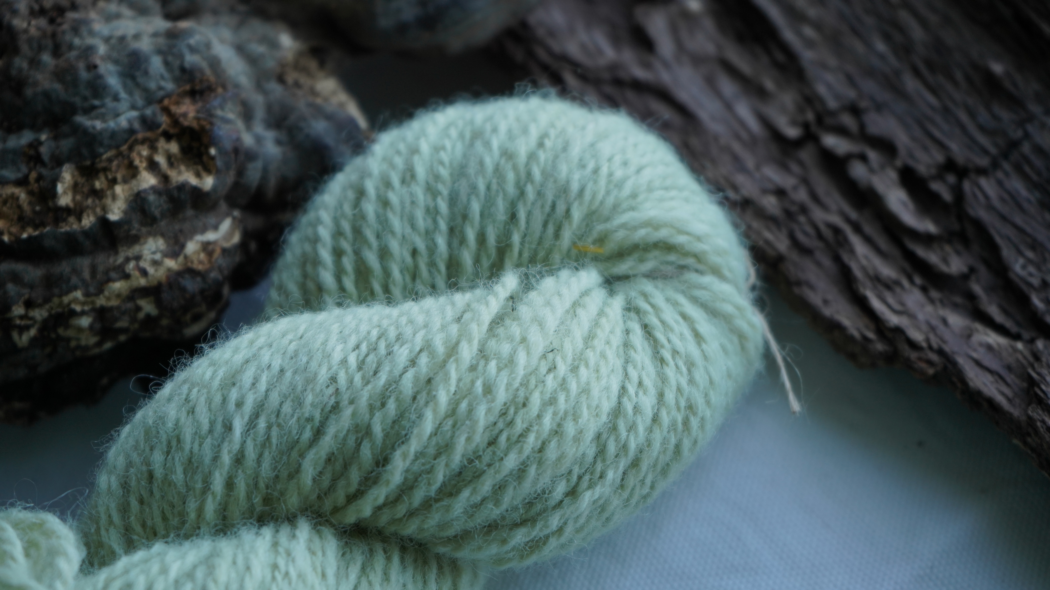 Plant dyed wool yarn "Green haze". Wortsted weight