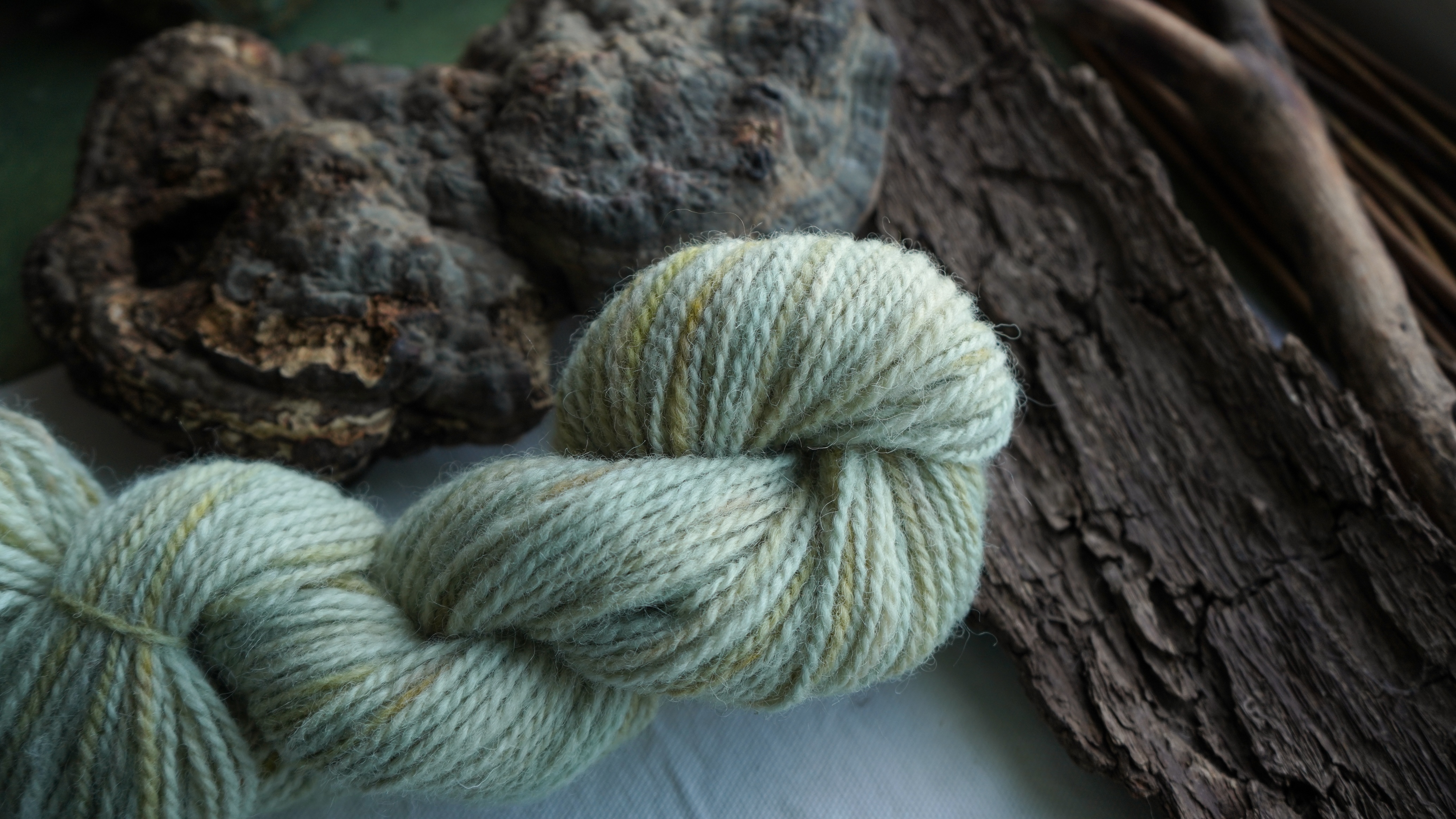 Botanically dyed wool yarn "Marsh". Wortsted weight