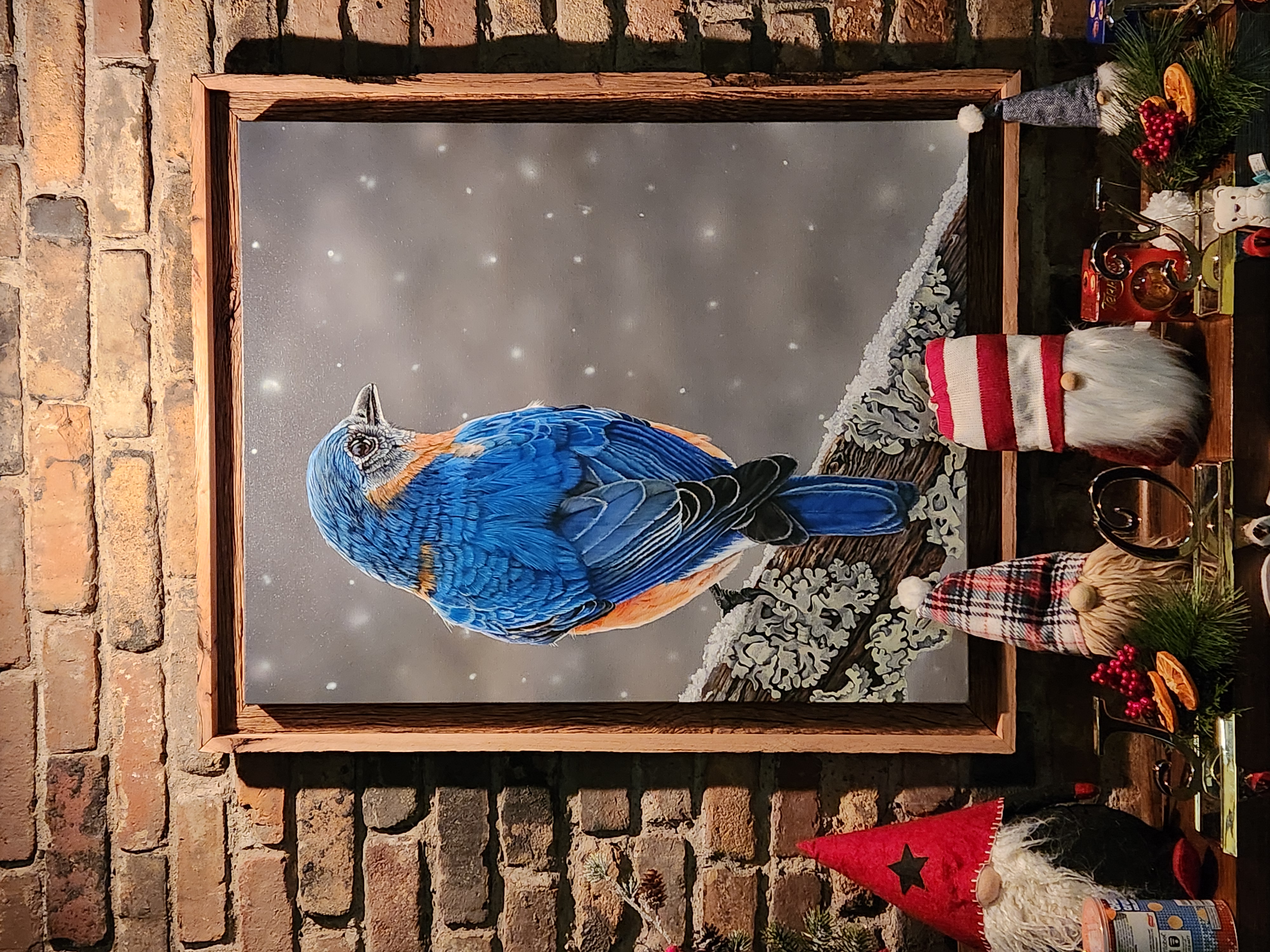 Blue Bird in snow - Original Painting held for Columbus Arts Festival