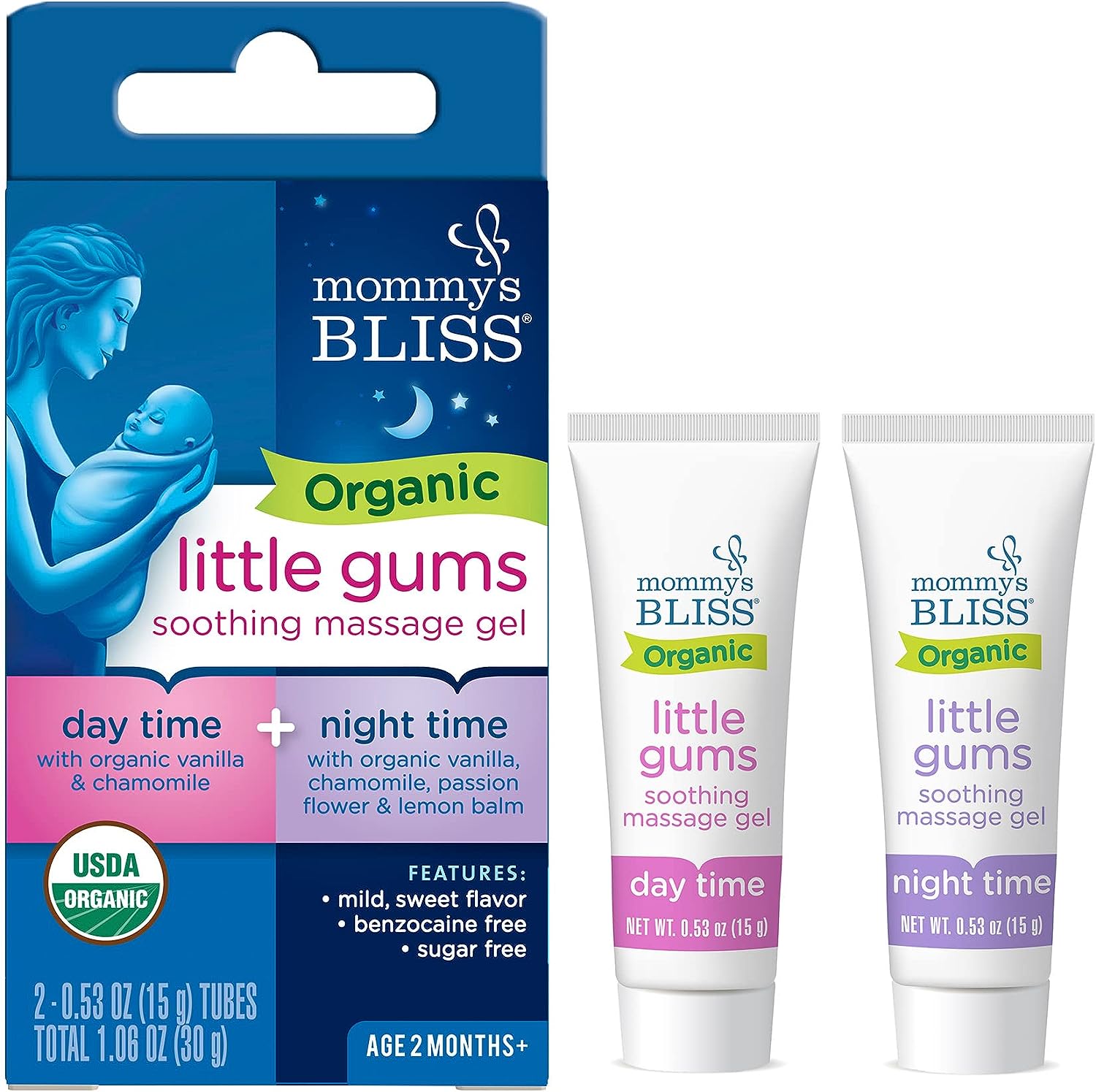Mommy's Bliss Organic Little Gums Soothing Massage Gel Day and Night Combo