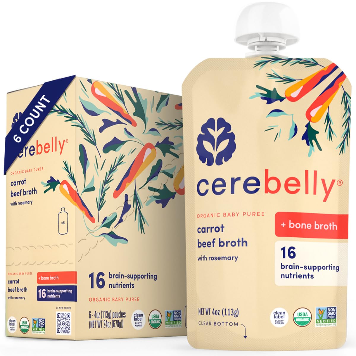  Cerebelly Organic Carrot Rosemary & Beef Bone Broth Puree