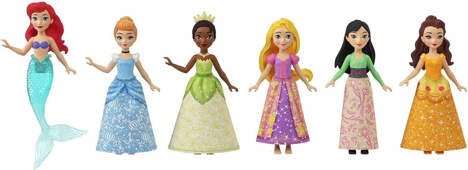 Disney Princess Small Doll Party Set with 6 Posable Princess Dolls in Sparkling Clothing and 13 Tea Time Accessories