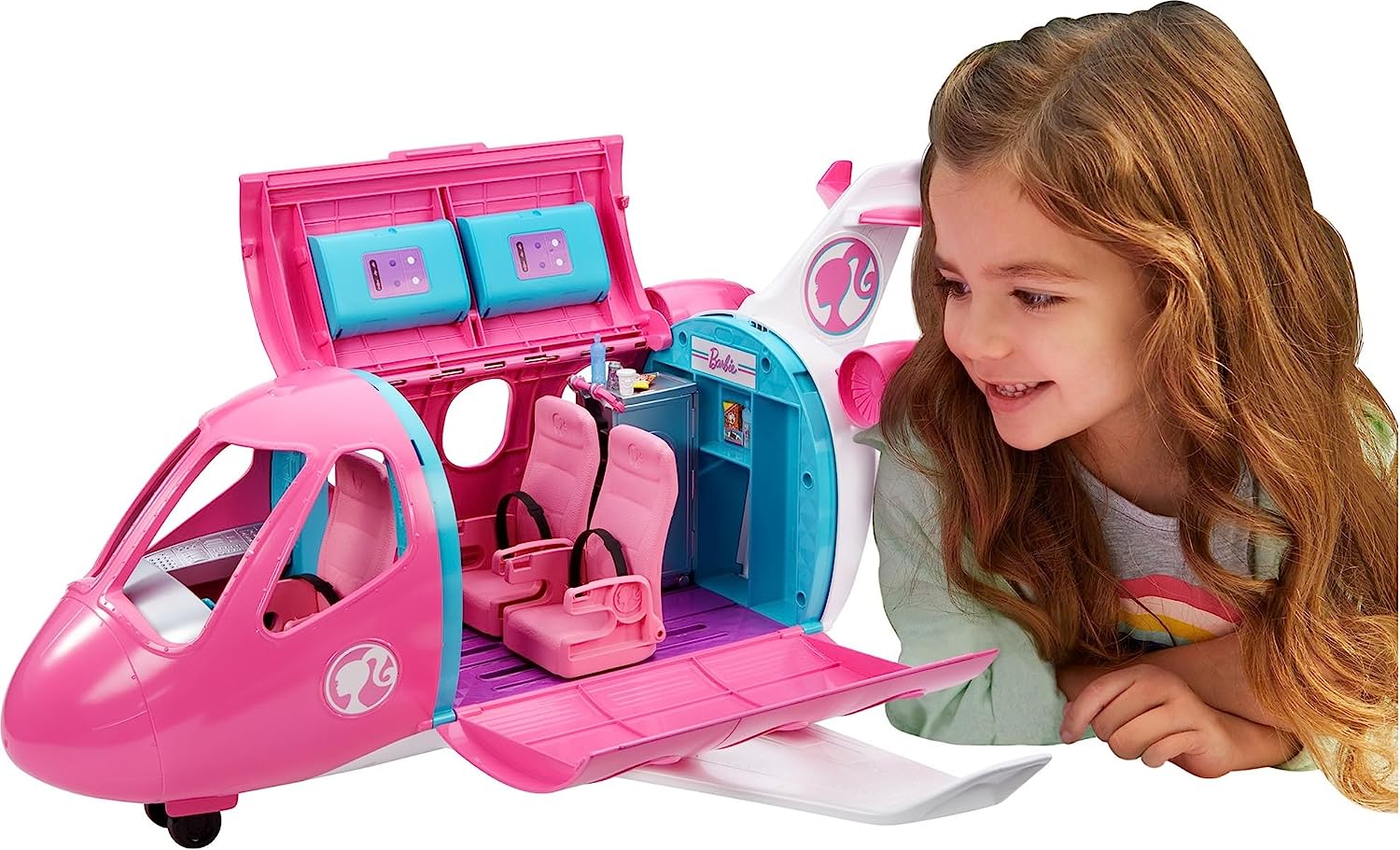  Barbie Airplane Playset Dreamplane with 15+ Accessories Including Puppy, Snack Cart, Reclining Seats and More 