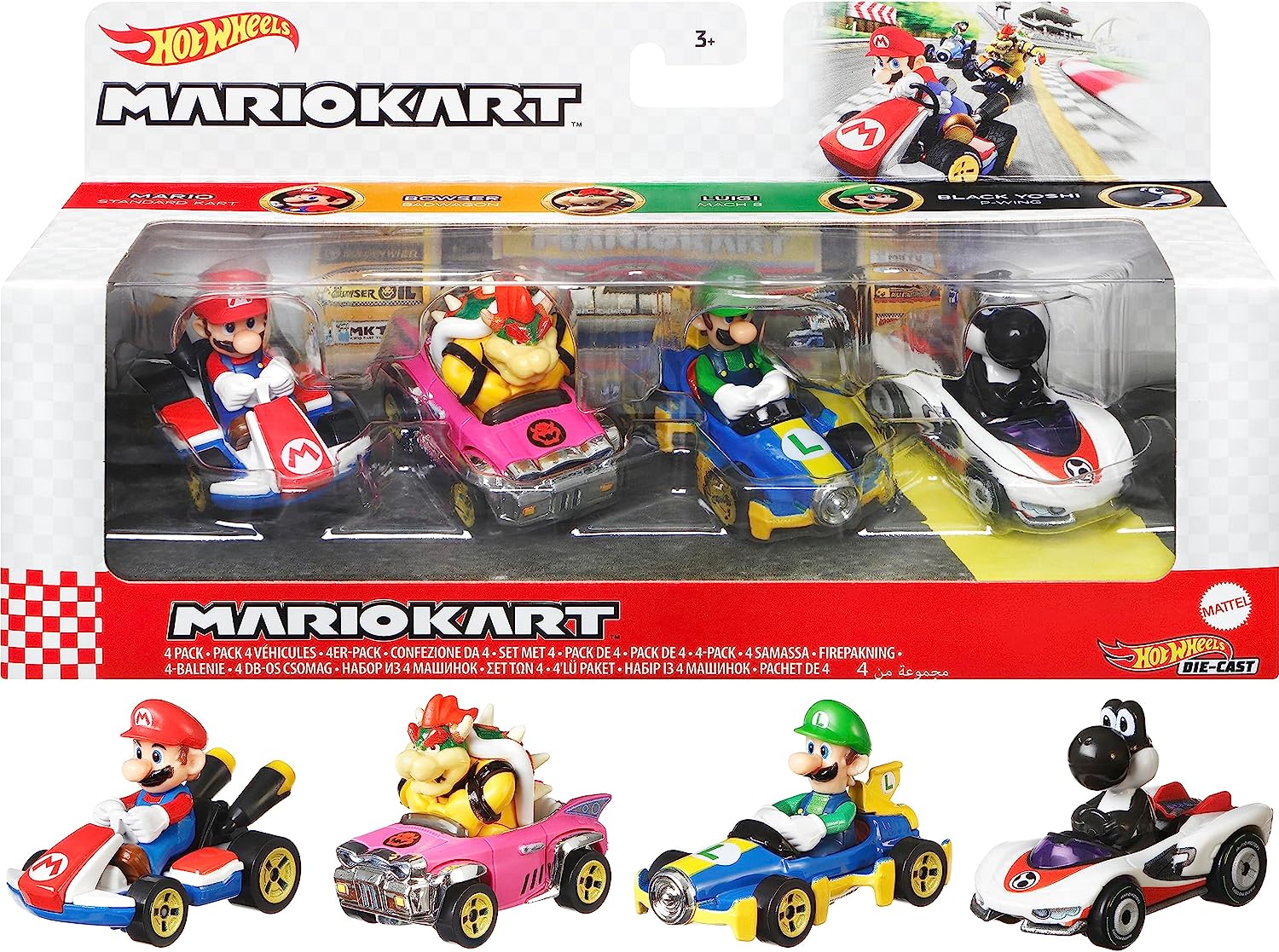 Mario Kart Characters and Karts as Hot Wheels Die-Cast Toy Cars 4-Pack 