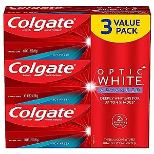 Colgate Optic White Advanced Teeth Whitening Toothpaste, 2% Hydrogen Peroxide Toothpaste, Icy Fresh, 3.2 Oz, 3 Pack