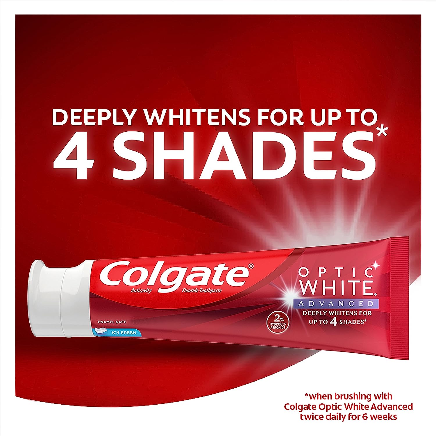 Colgate Optic White Advanced Teeth Whitening Toothpaste, 2% Hydrogen Peroxide Toothpaste, Icy Fresh, 3.2 Oz, 3 Pack
