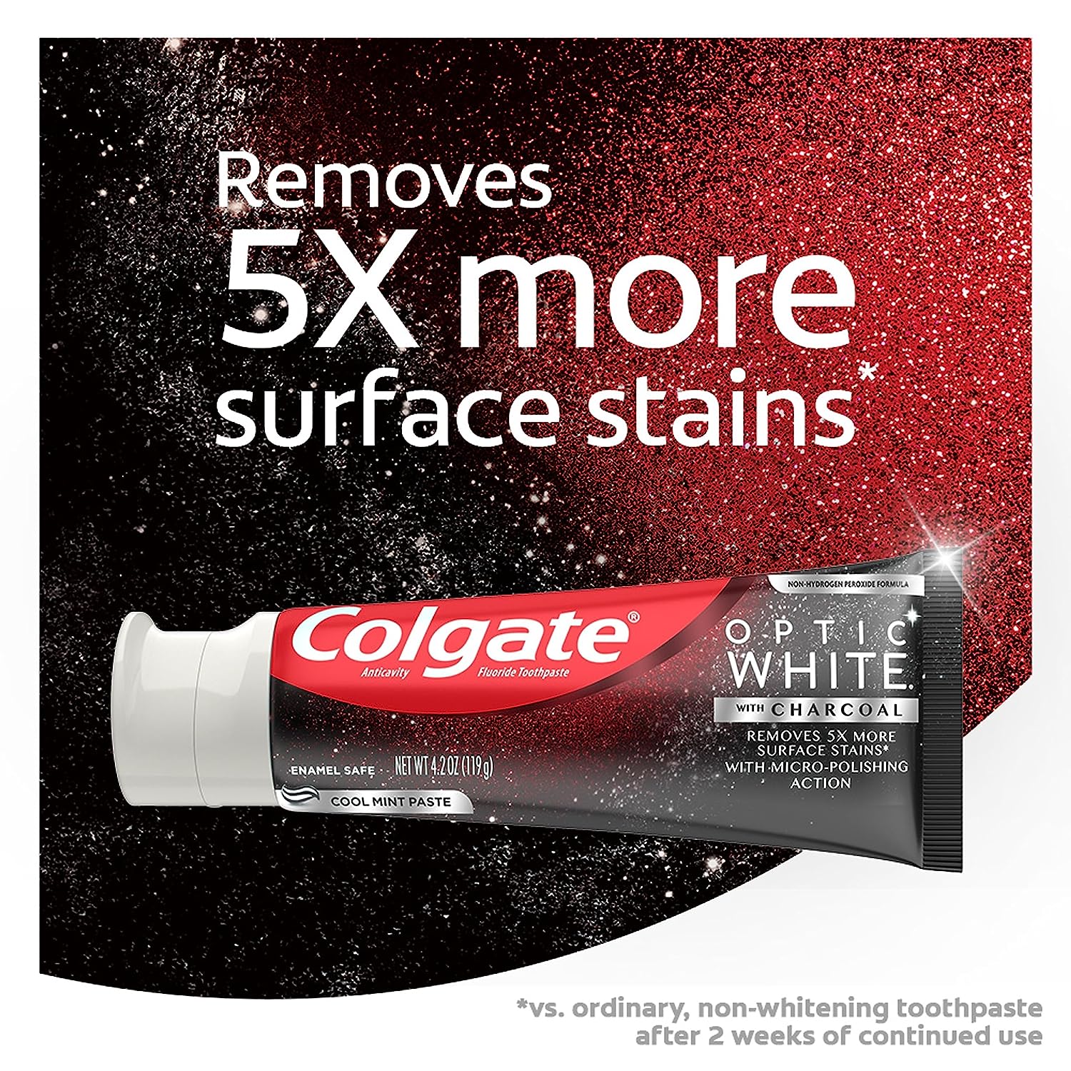 Colgate Optic White with Charcoal Whitening Toothpaste, Cool Mint Flavor, Safely Removes Surface Stains, Enamel-Safe for Daily Use, Teeth Whitening...