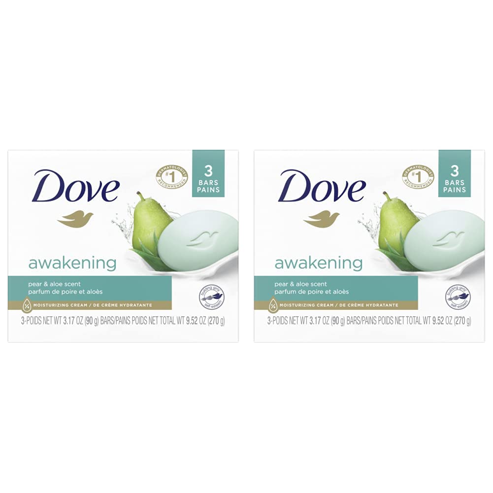 Dove Beauty Bar Gentle Skin Cleanser Moisturizing For Gentle Soft Skin Care Awakening More Moisturizing Than Bar Soap 3.17oz 3 Bars (Pack of 2)